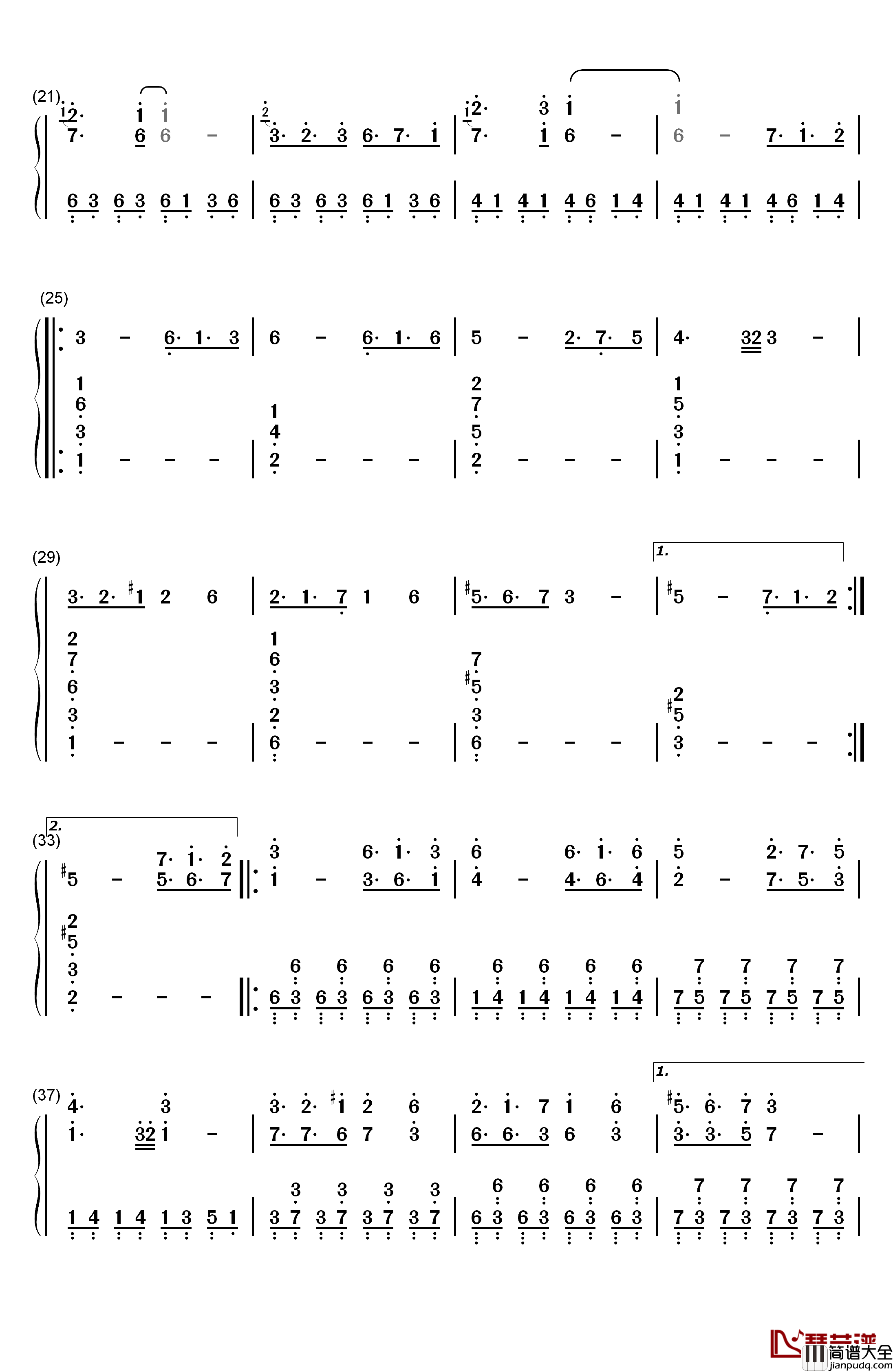 不思议の国のアリス钢琴简谱_数字双手_东方Project