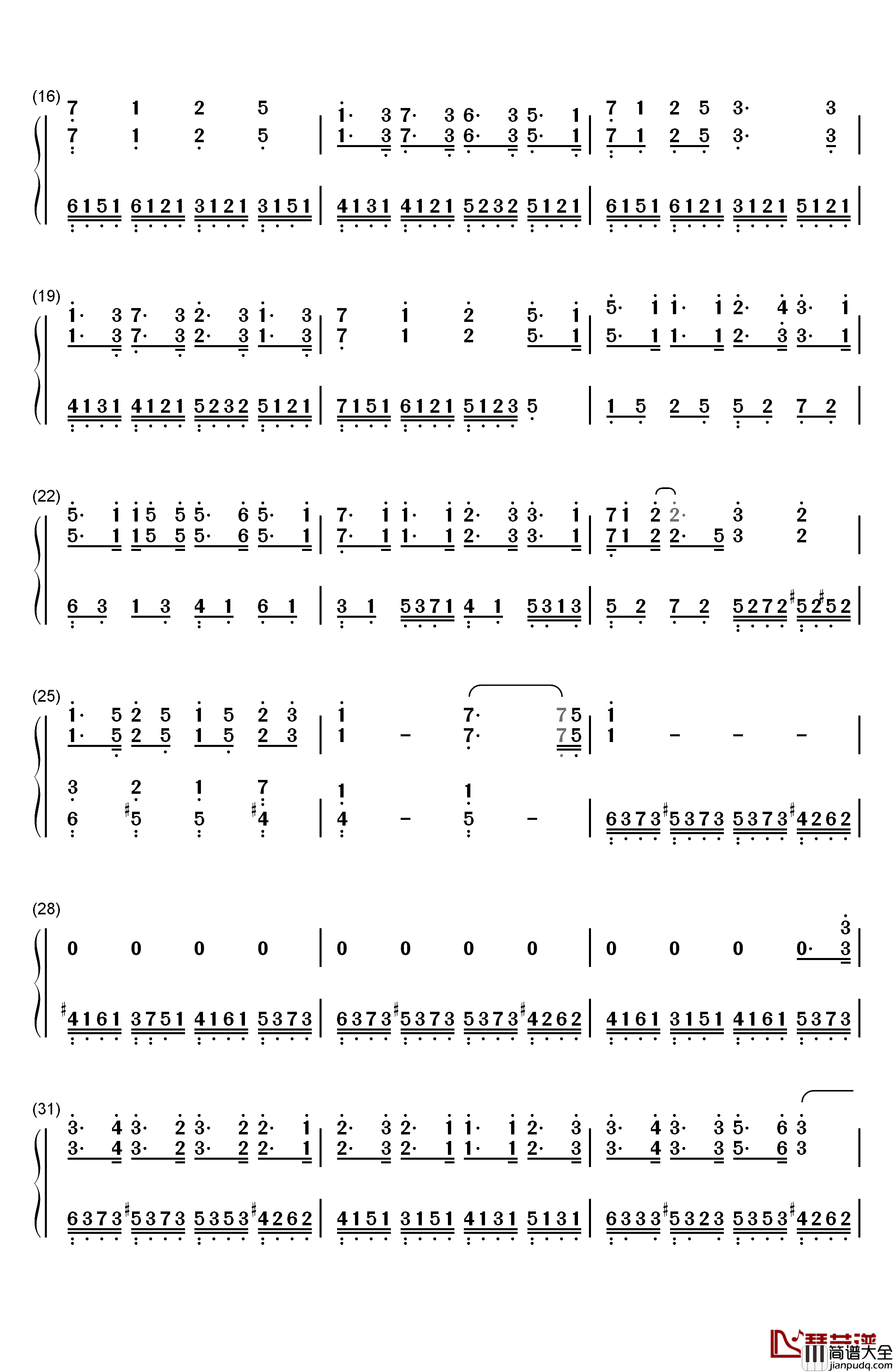 YUBIKIRI钢琴简谱_数字双手_Mili