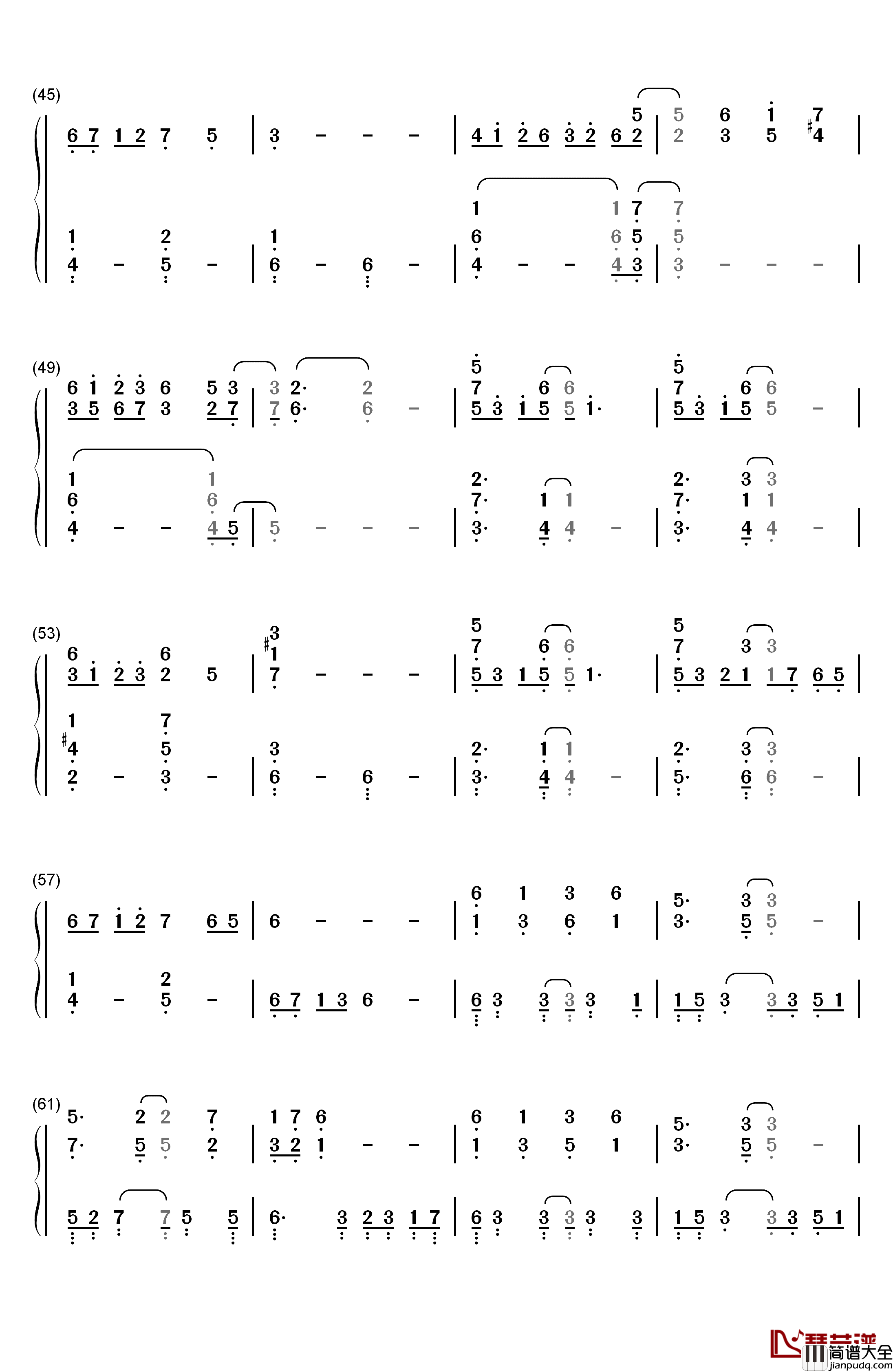 晨星钢琴简谱_数字双手_林海