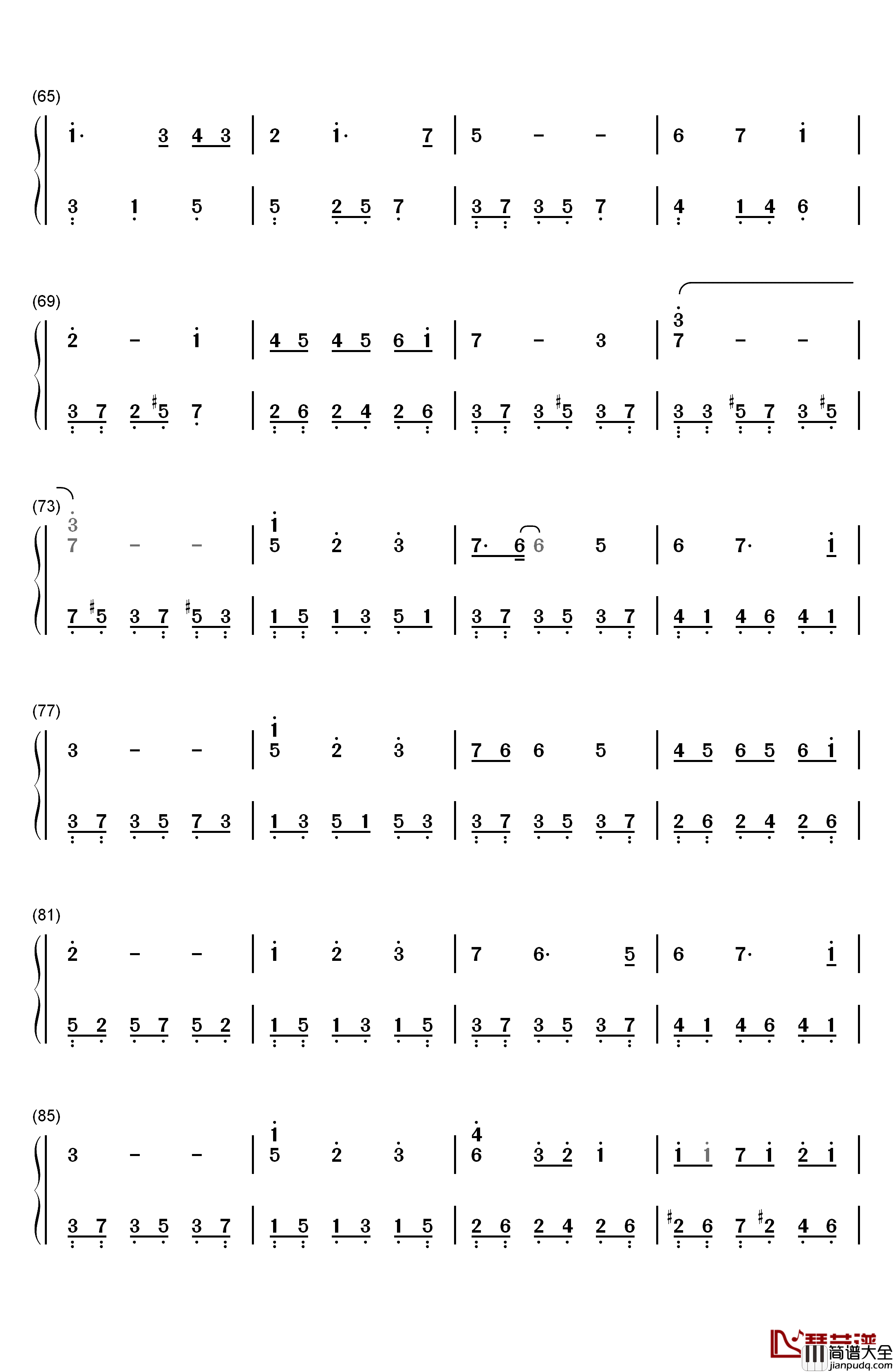 幸福相守钢琴简谱_数字双手_孙楠