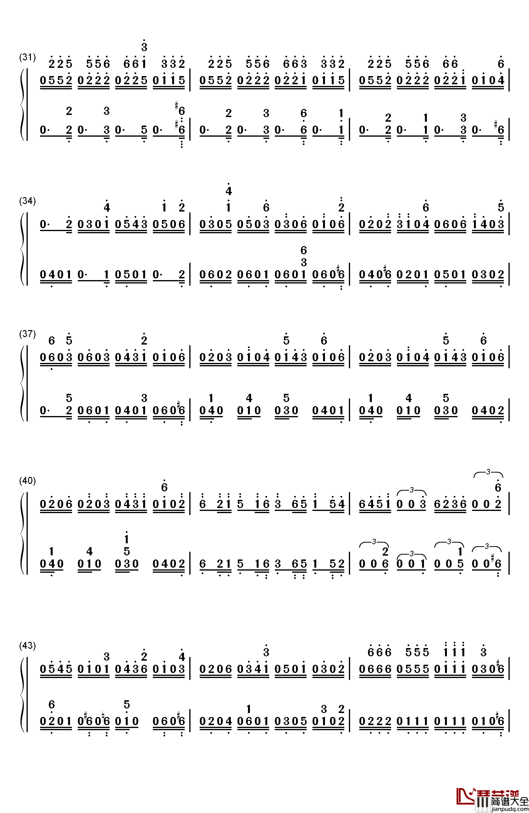 Fable钢琴简谱_数字双手_Rayark