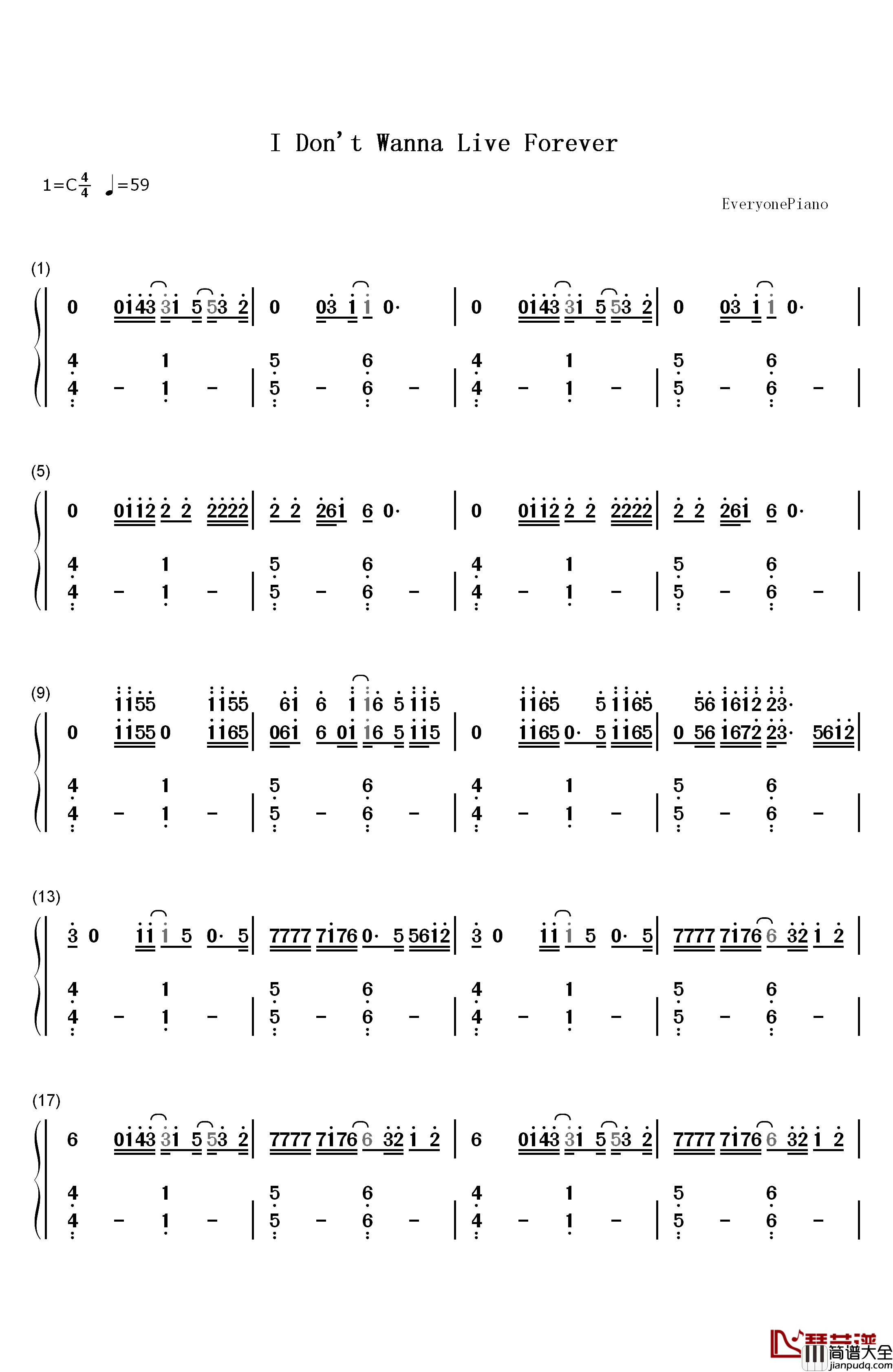 I_Don't_Wanna_Live_Forever钢琴简谱_数字双手_Zayn_Taylor_Swift