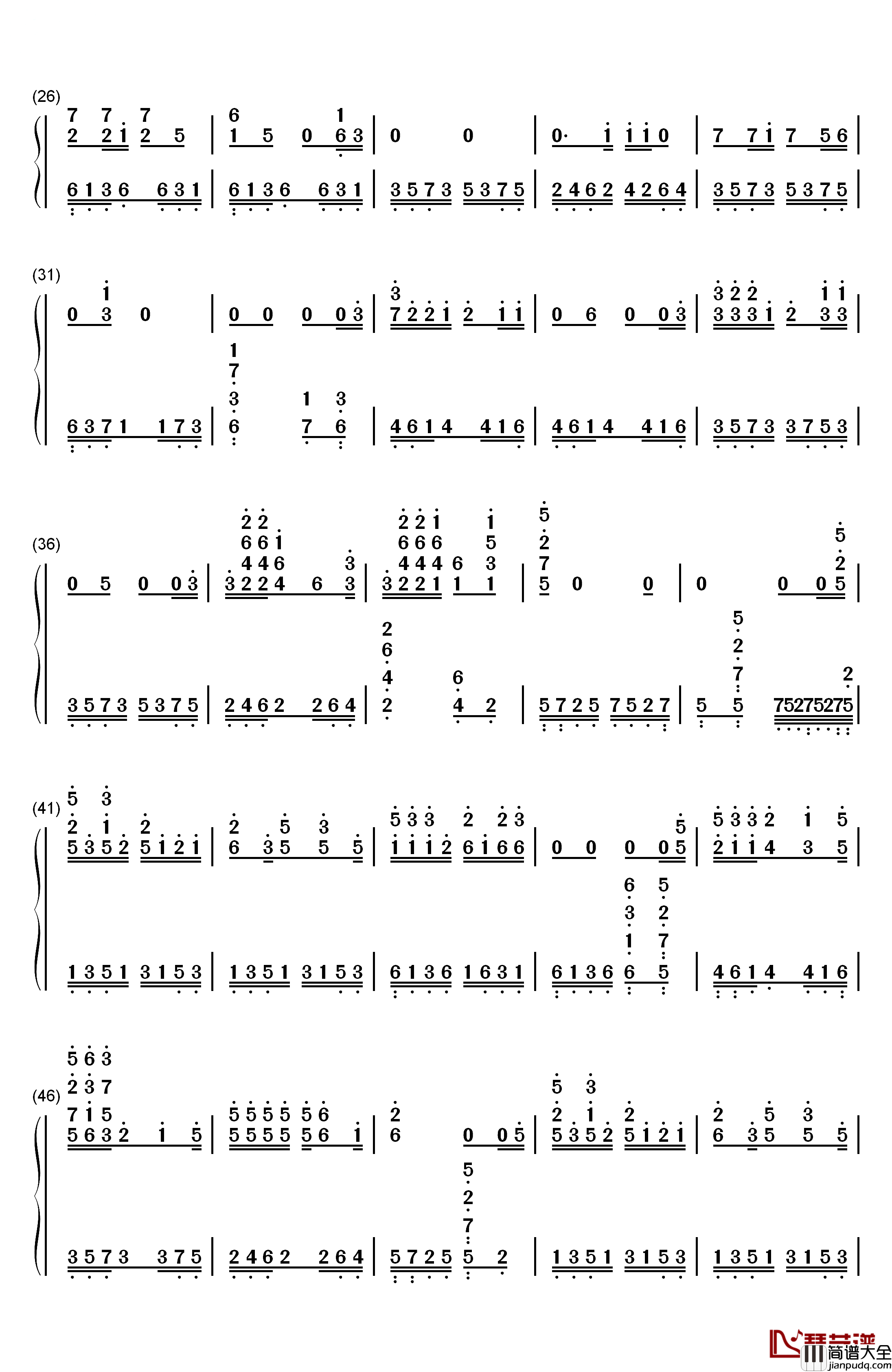 趁早钢琴简谱_数字双手_张宇