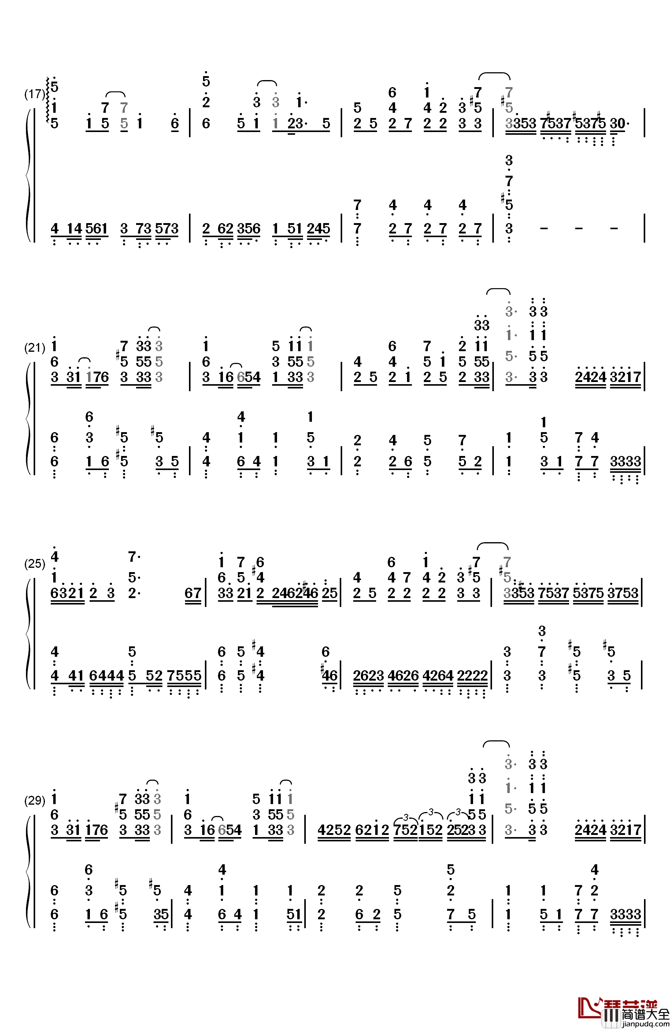 月灯り钢琴简谱_数字双手_雨宫天