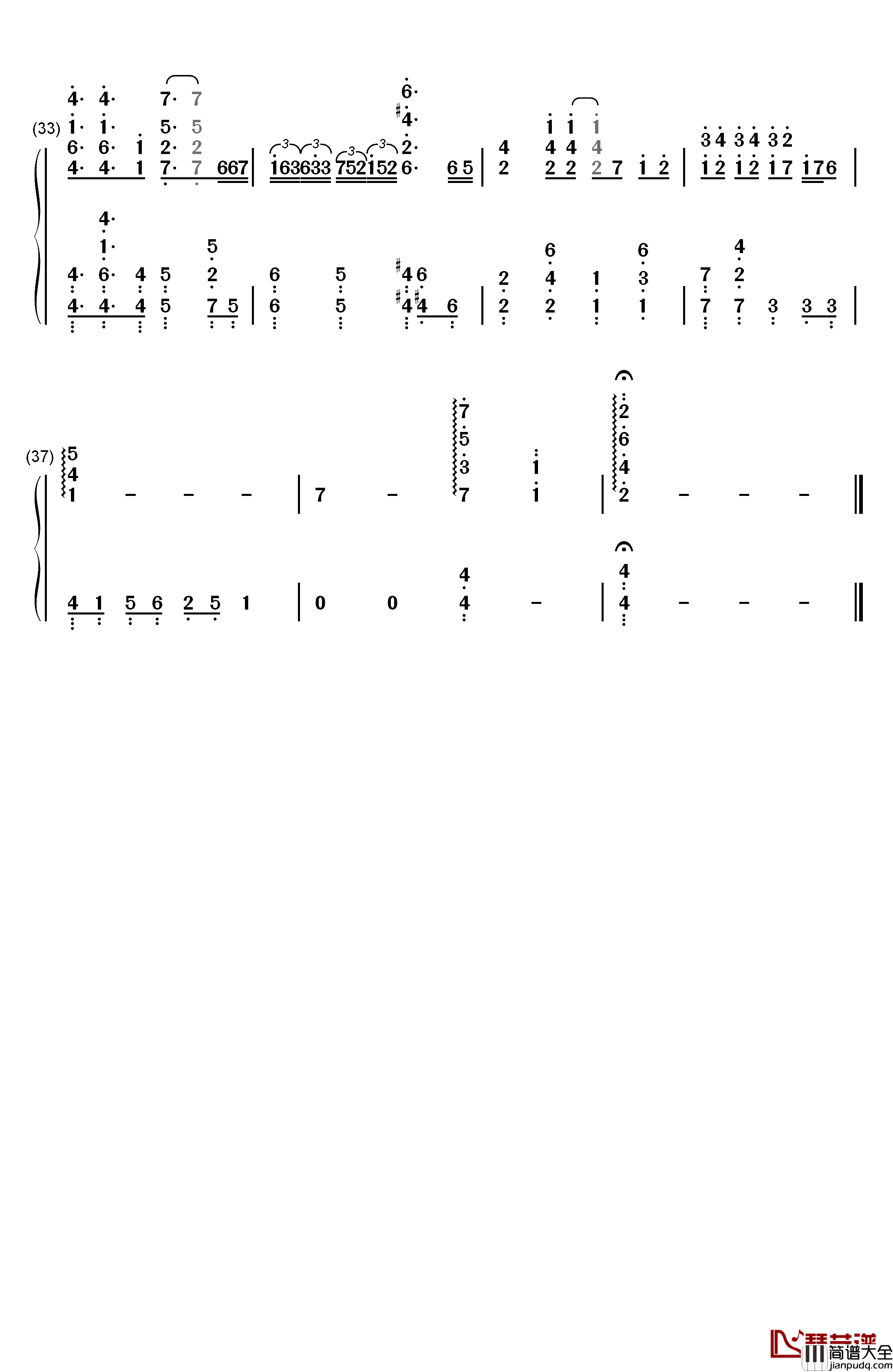 月灯り钢琴简谱_数字双手_雨宫天