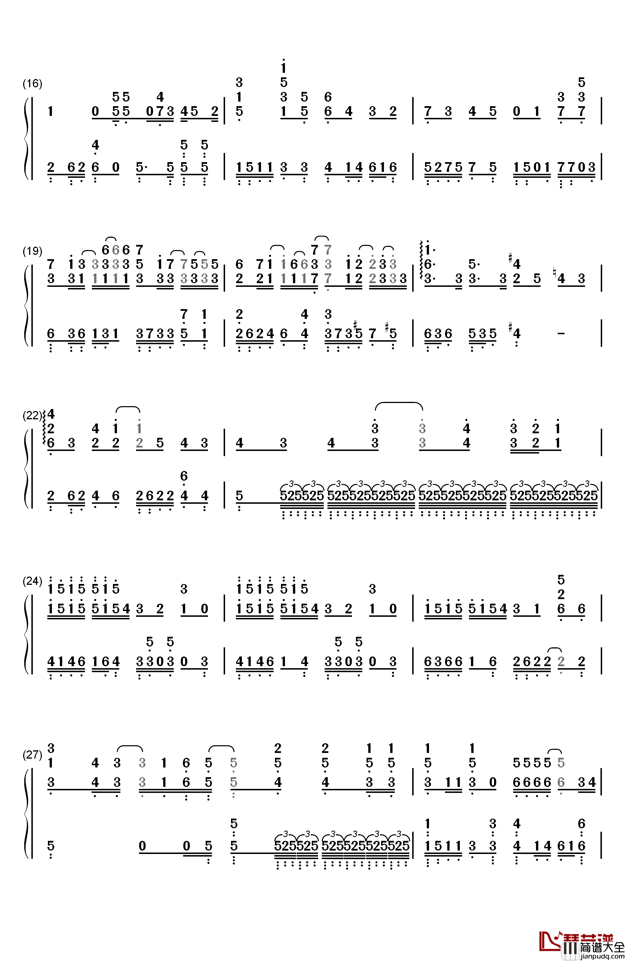 岁月如歌钢琴简谱_数字双手_陈奕迅