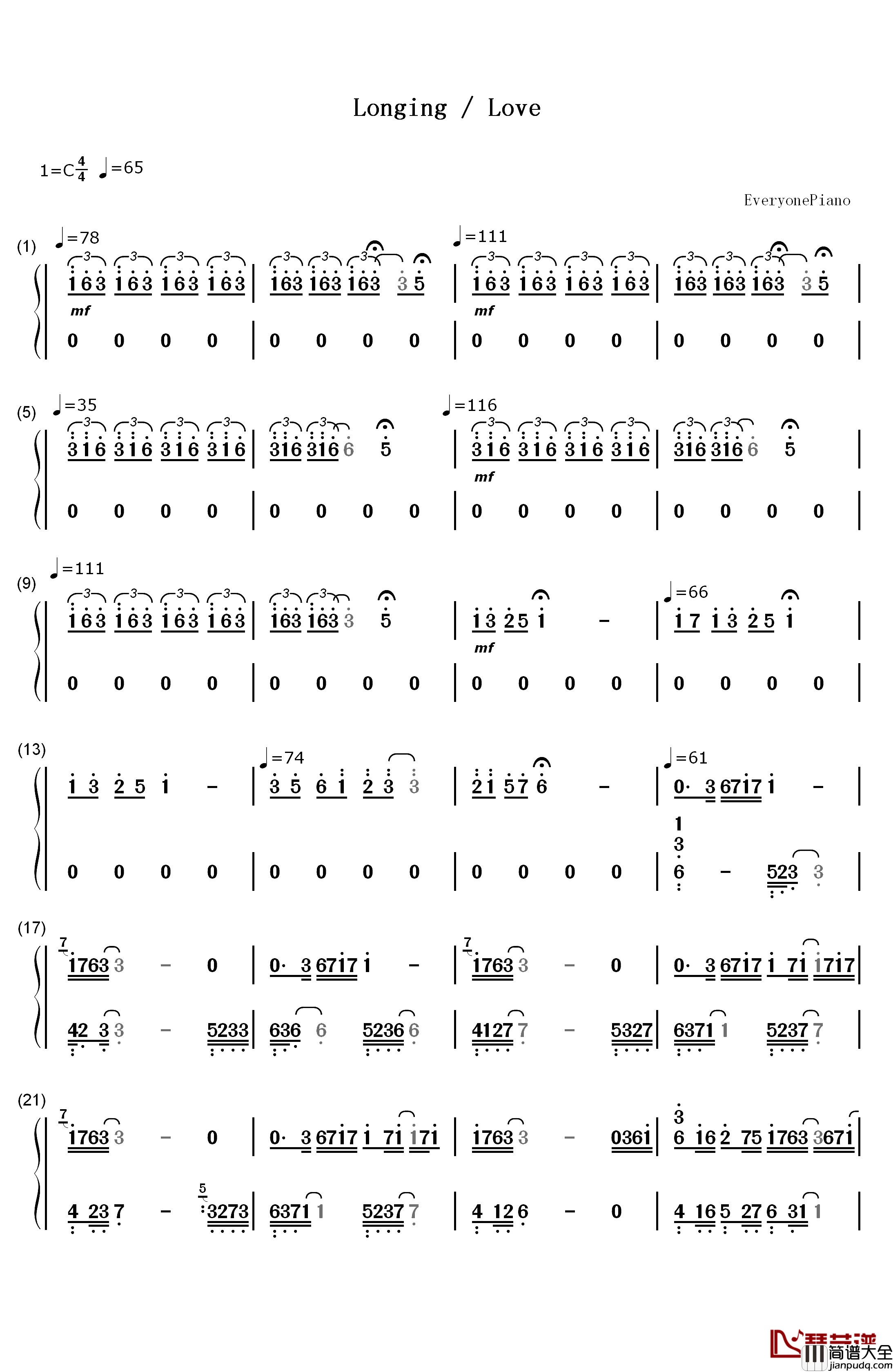 Longing_&_Love钢琴简谱_数字双手_George_Winston__乔治温斯顿