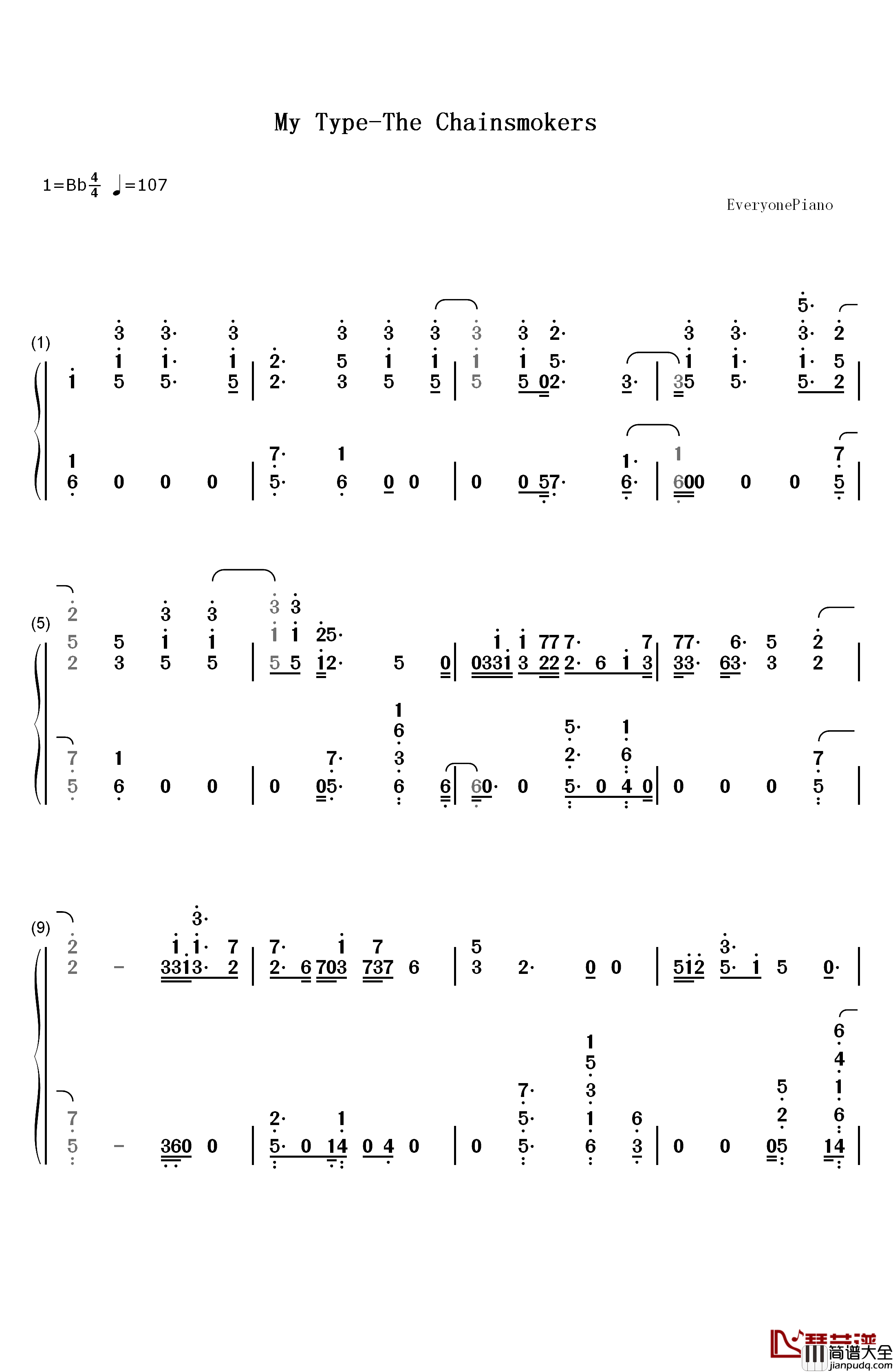 My_Type钢琴简谱_数字双手_The_Chainsmokers