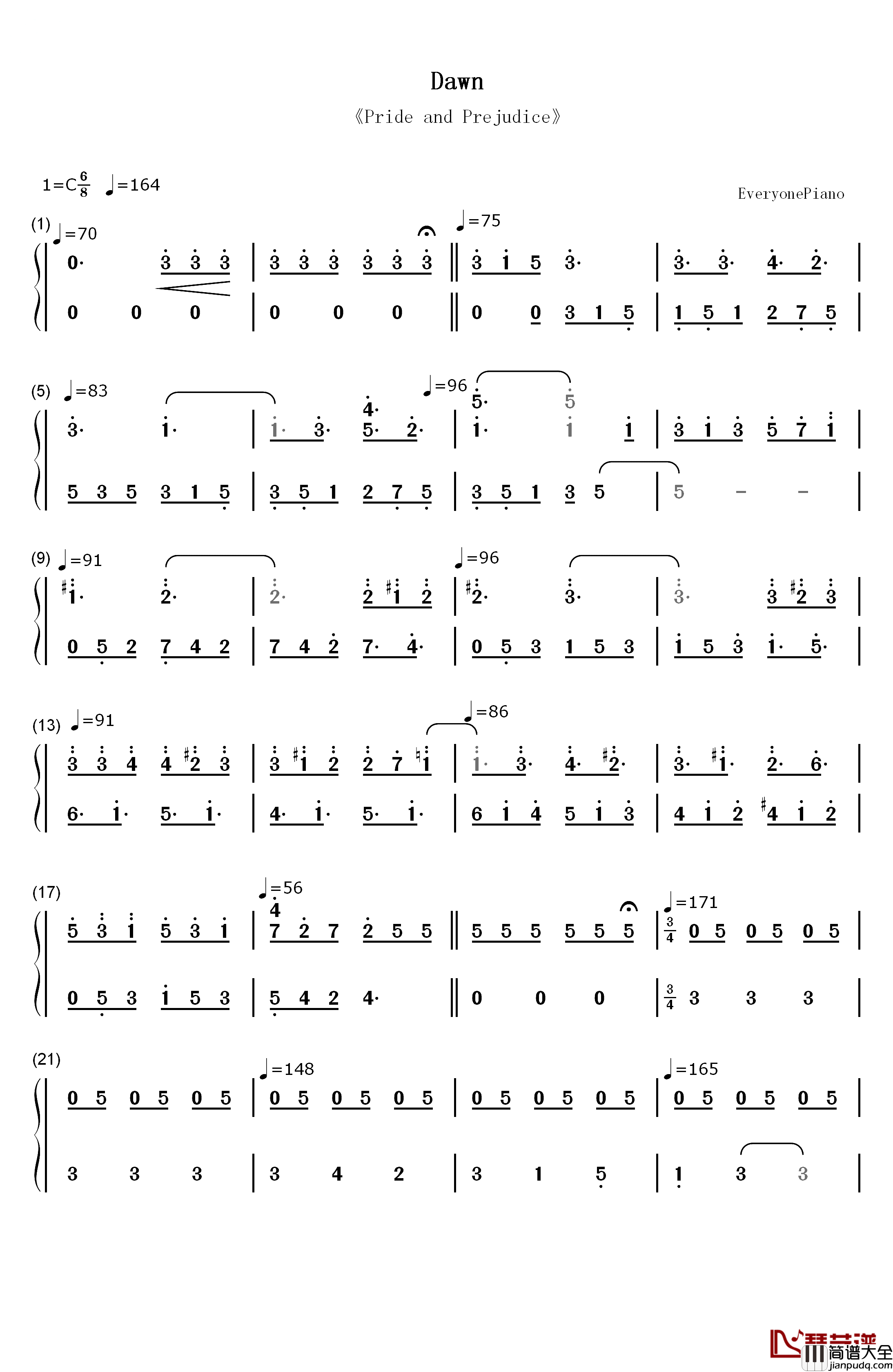 Dawn钢琴简谱_数字双手_达里奥·马里亚内利(Dario_Marianelli)