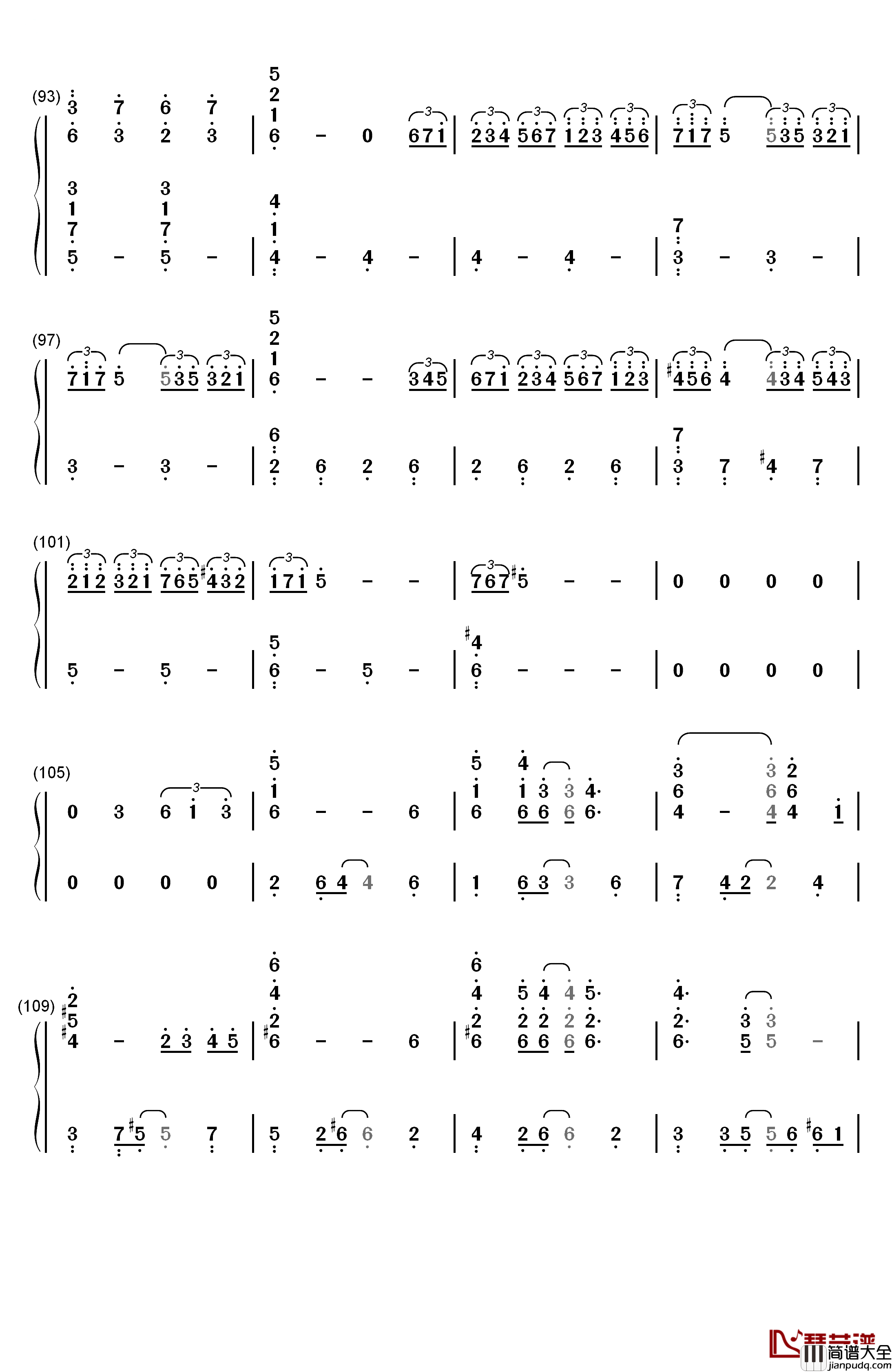 Ballade钢琴简谱_数字双手_久石让