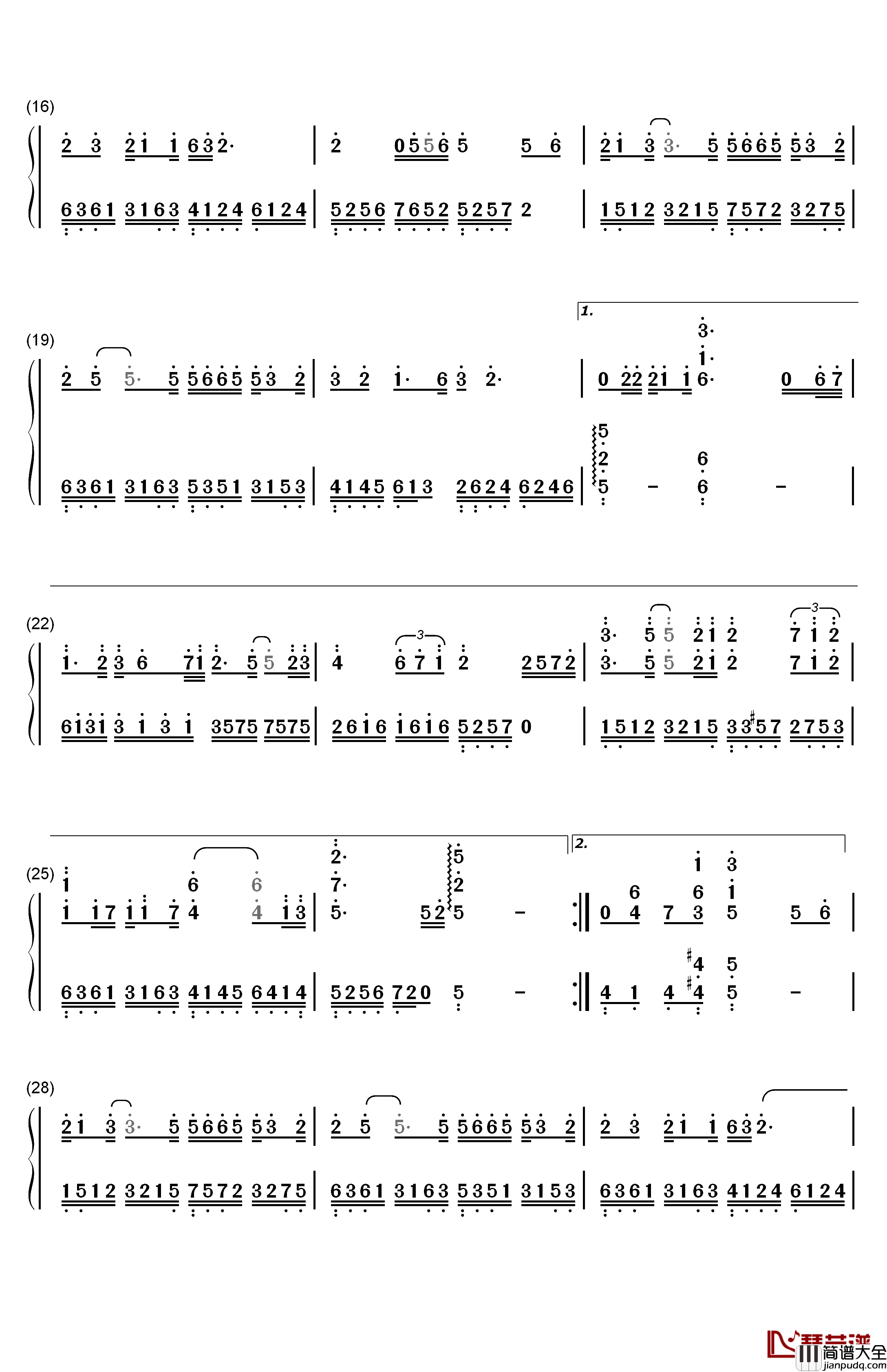 若即若离钢琴简谱_数字双手_孙楠