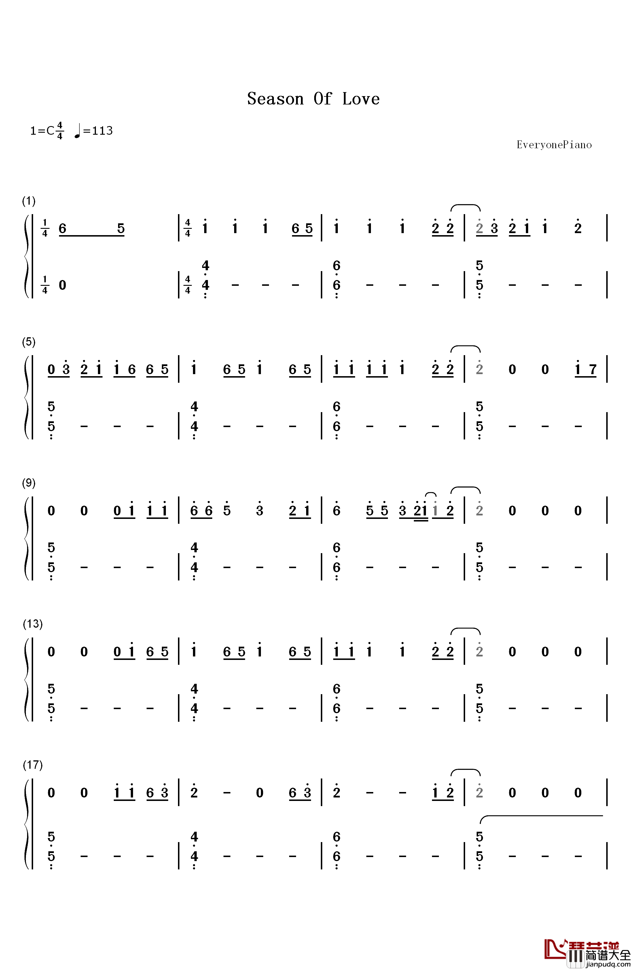 Season_Of_Love钢琴简谱_数字双手_98_Degrees