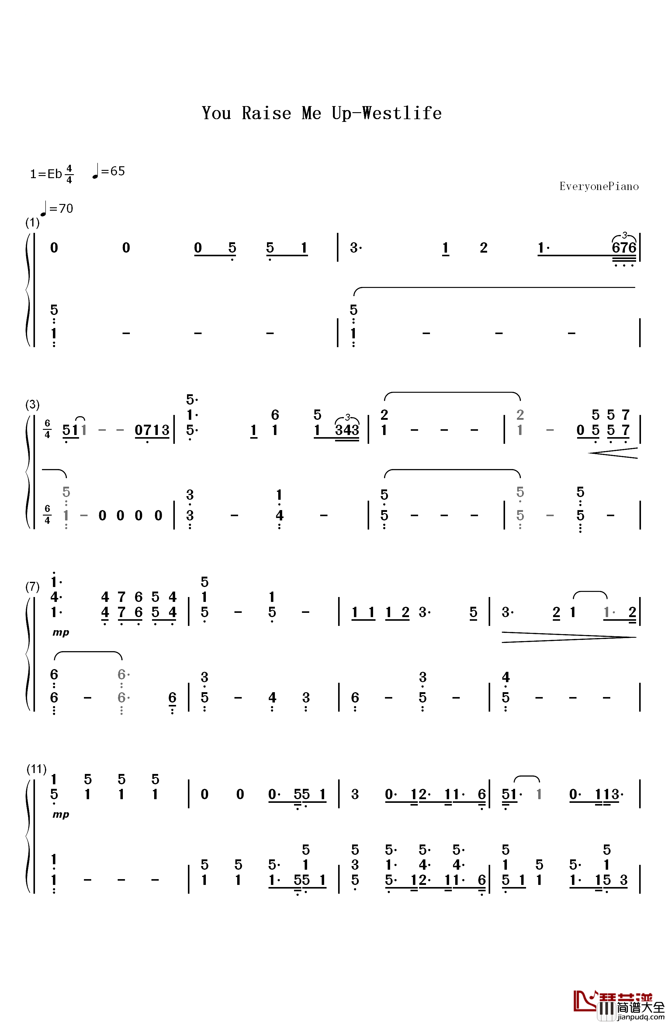 You_Raise_Me_Up_钢琴简谱_数字双手_Westlife__西城男孩