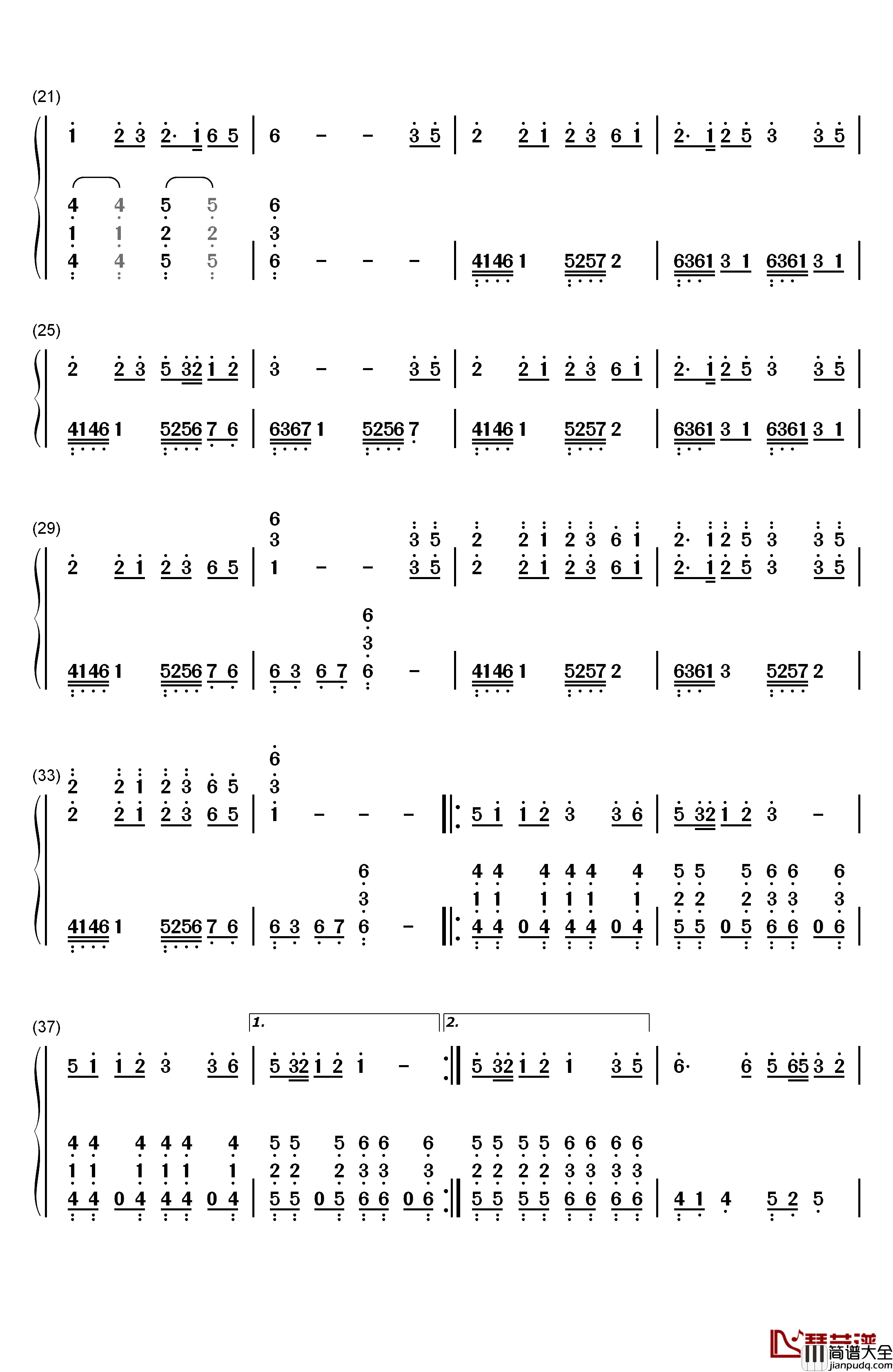 梦与叶樱钢琴简谱_数字双手_初音未来__初音ミク