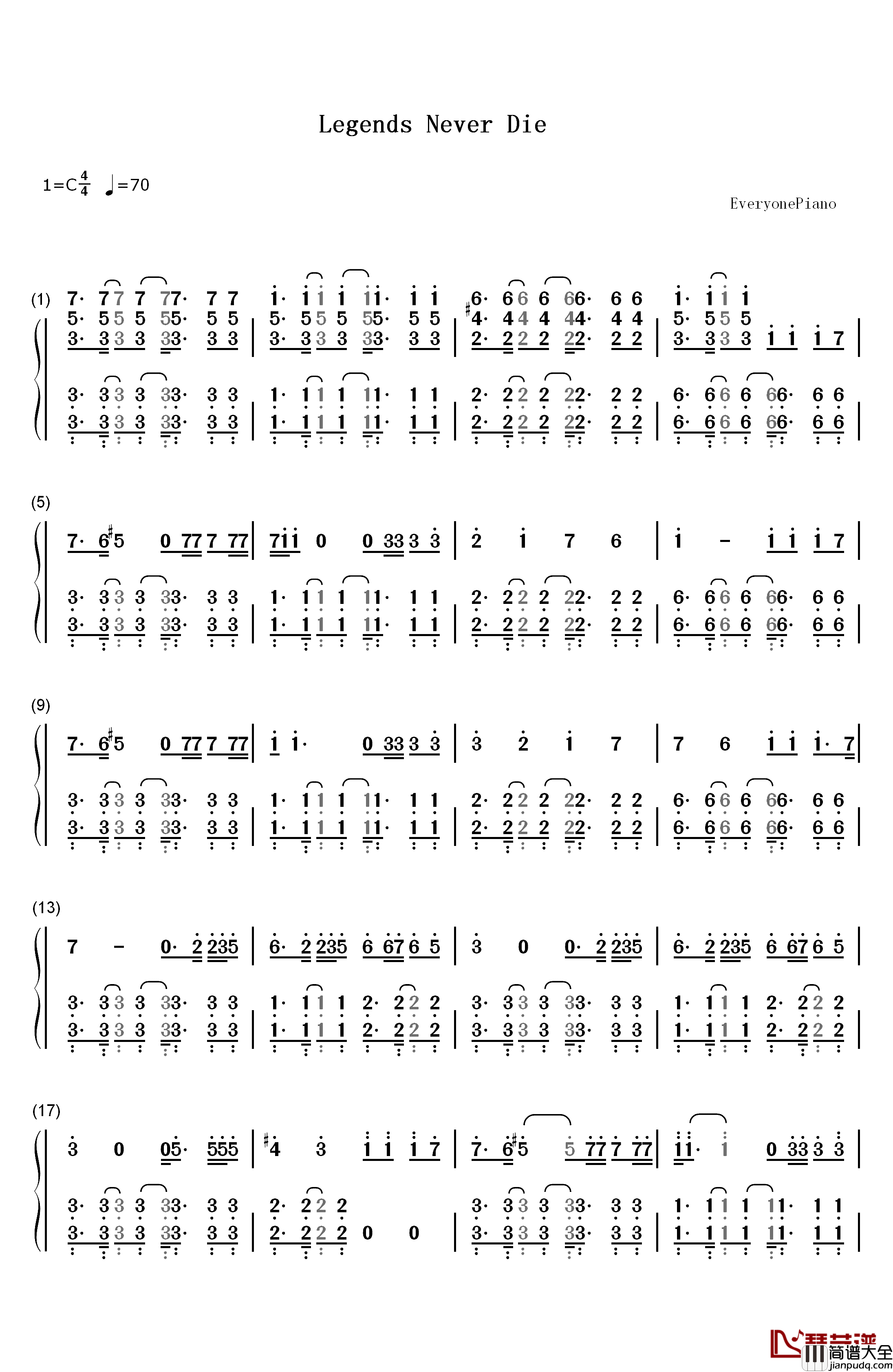 Legends_Never_Die钢琴简谱_数字双手_Against_the_Current
