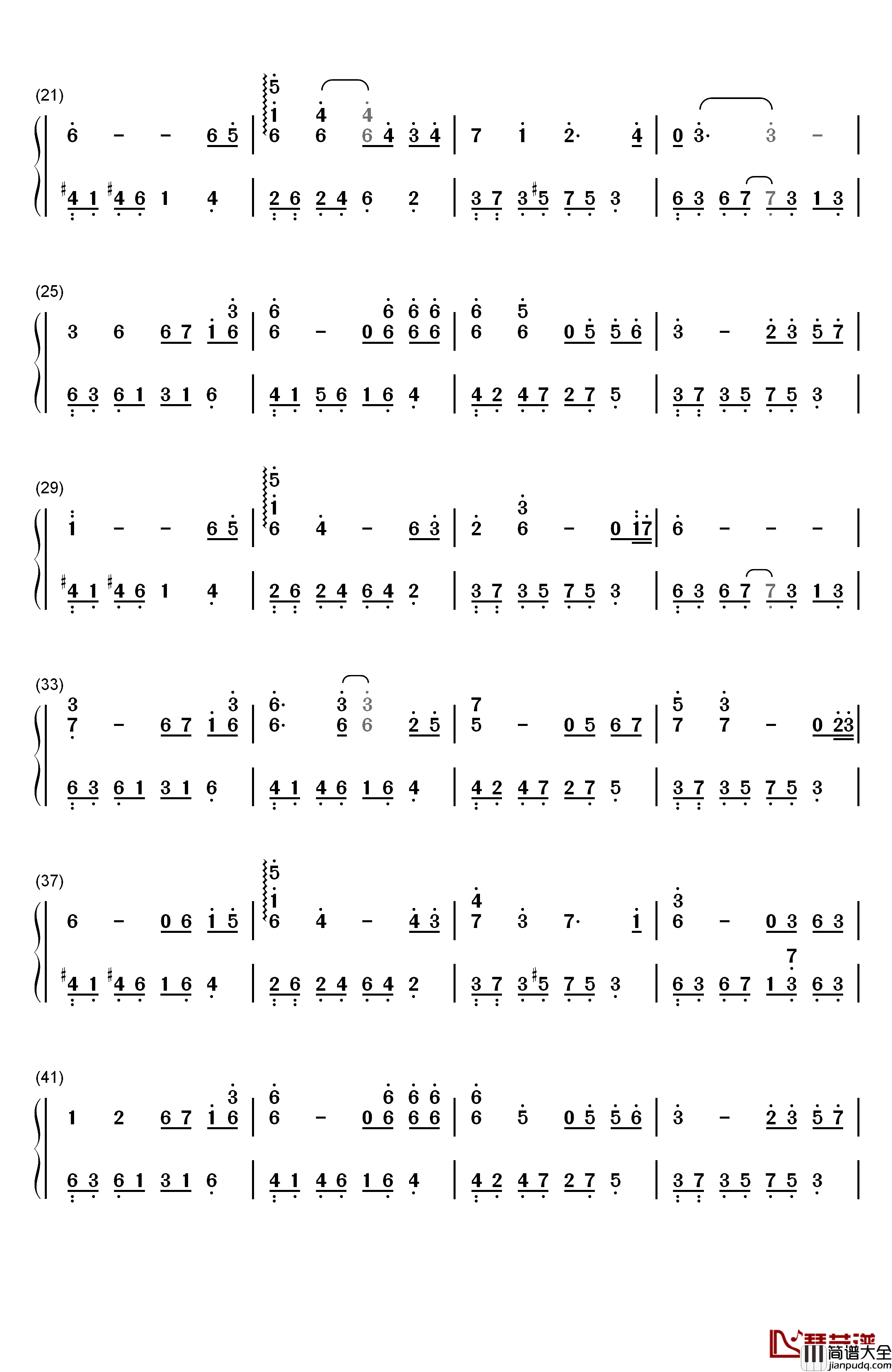 伤恋钢琴简谱_数字双手_石进