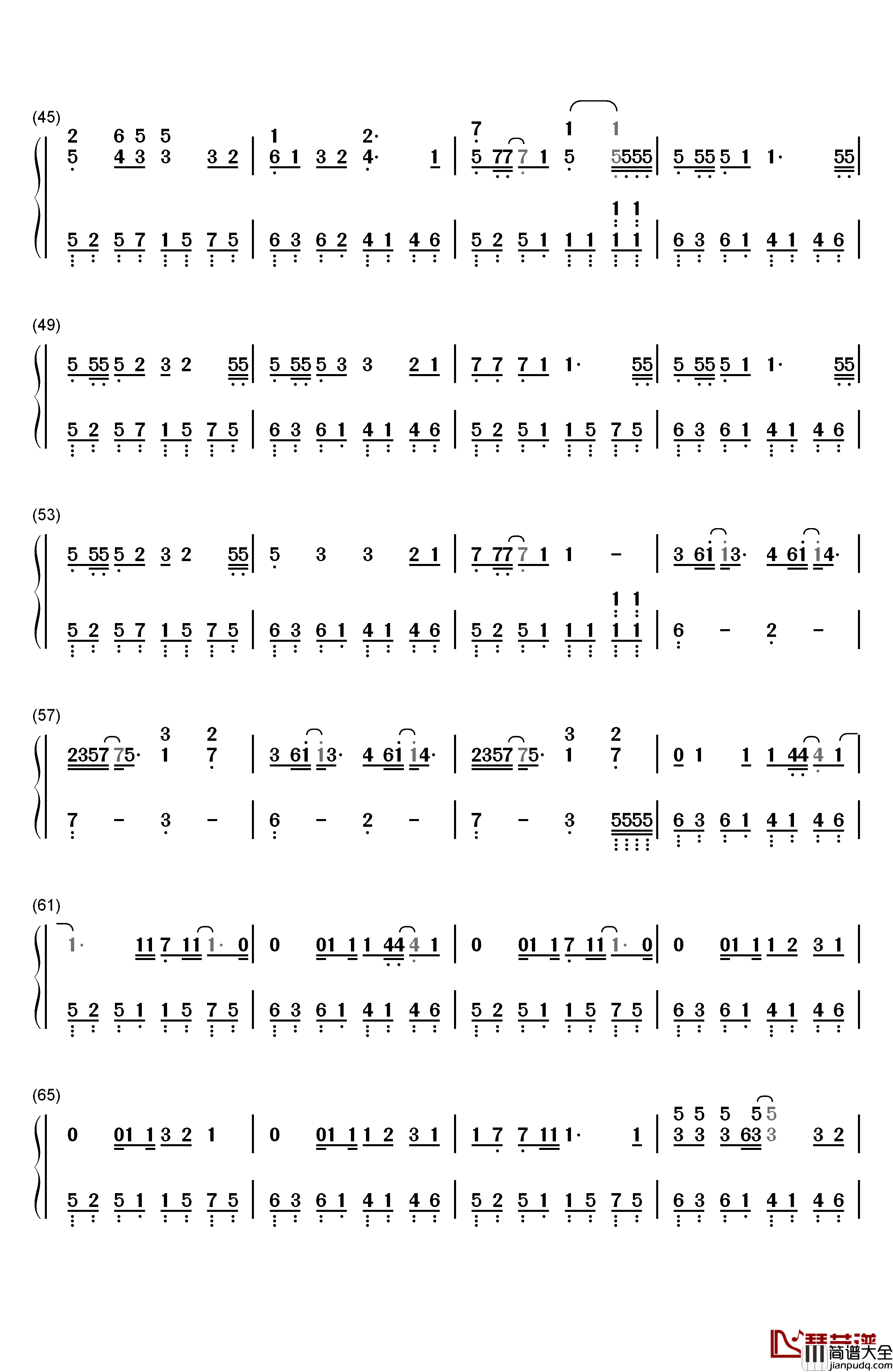 爱得更多…钢琴简谱_数字双手_西野加奈