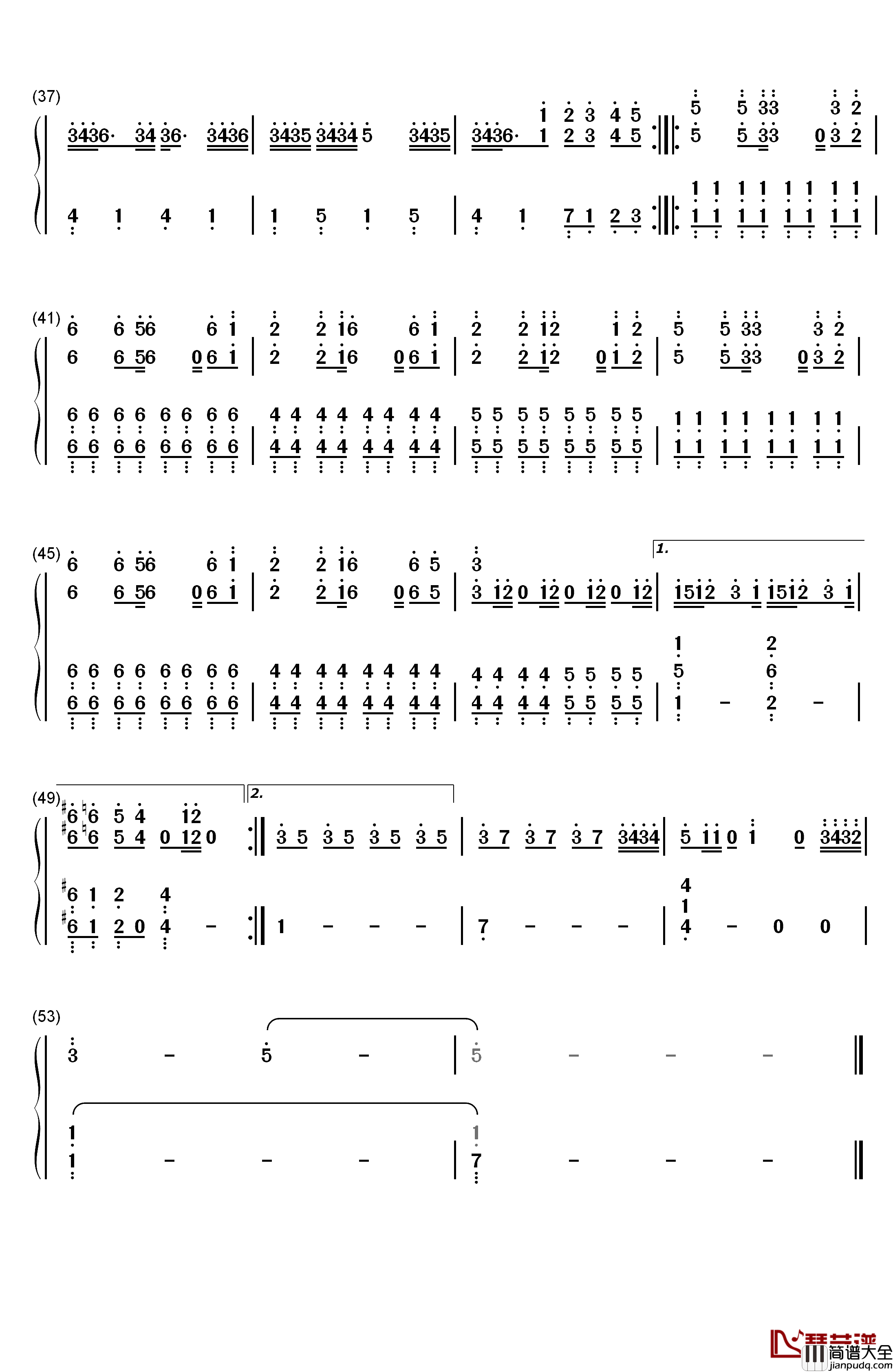 你是我的眼伴奏谱钢琴简谱_数字双手_林宥嘉__陈康令