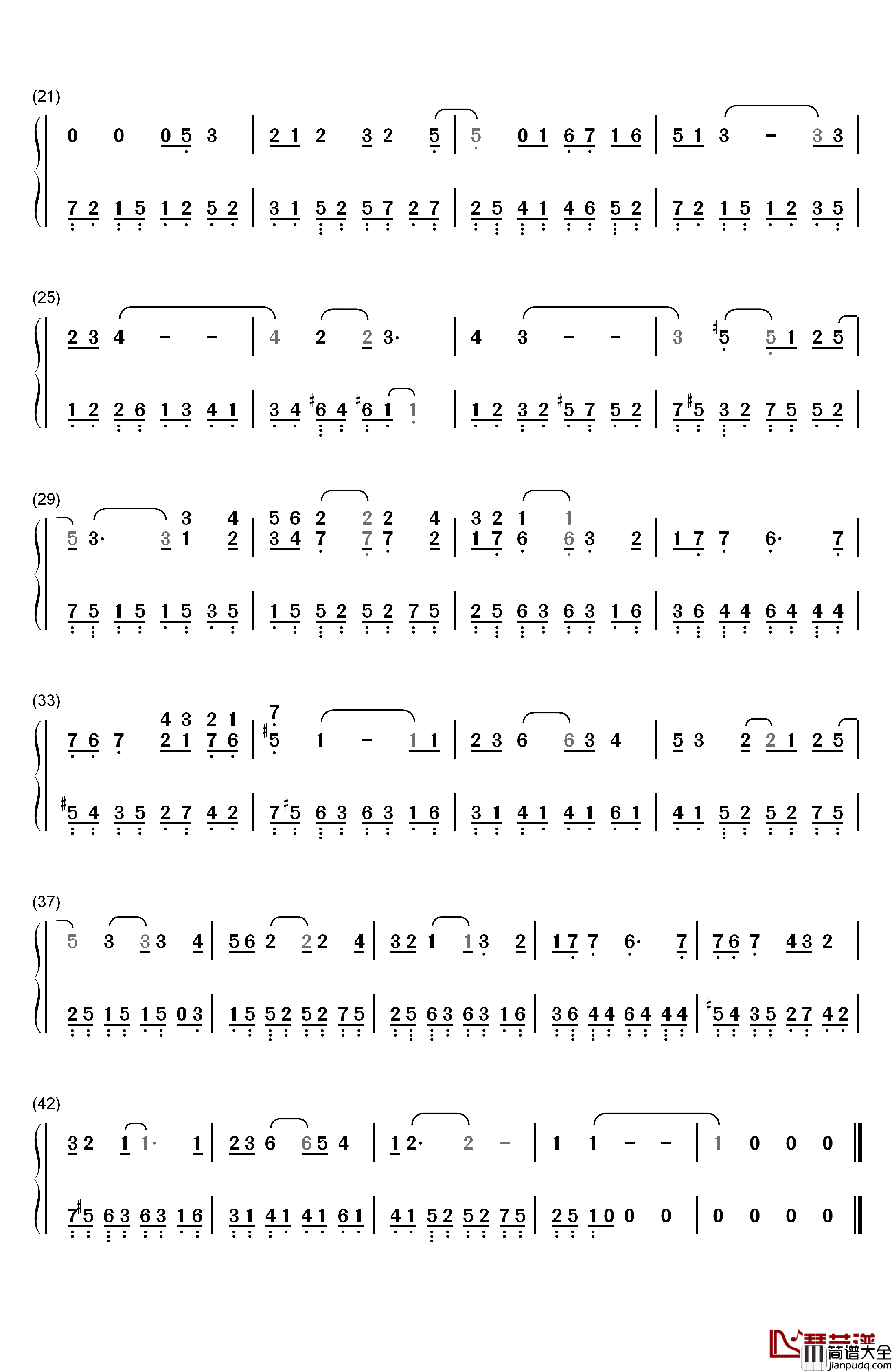 十年钢琴简谱_数字双手_陈奕迅