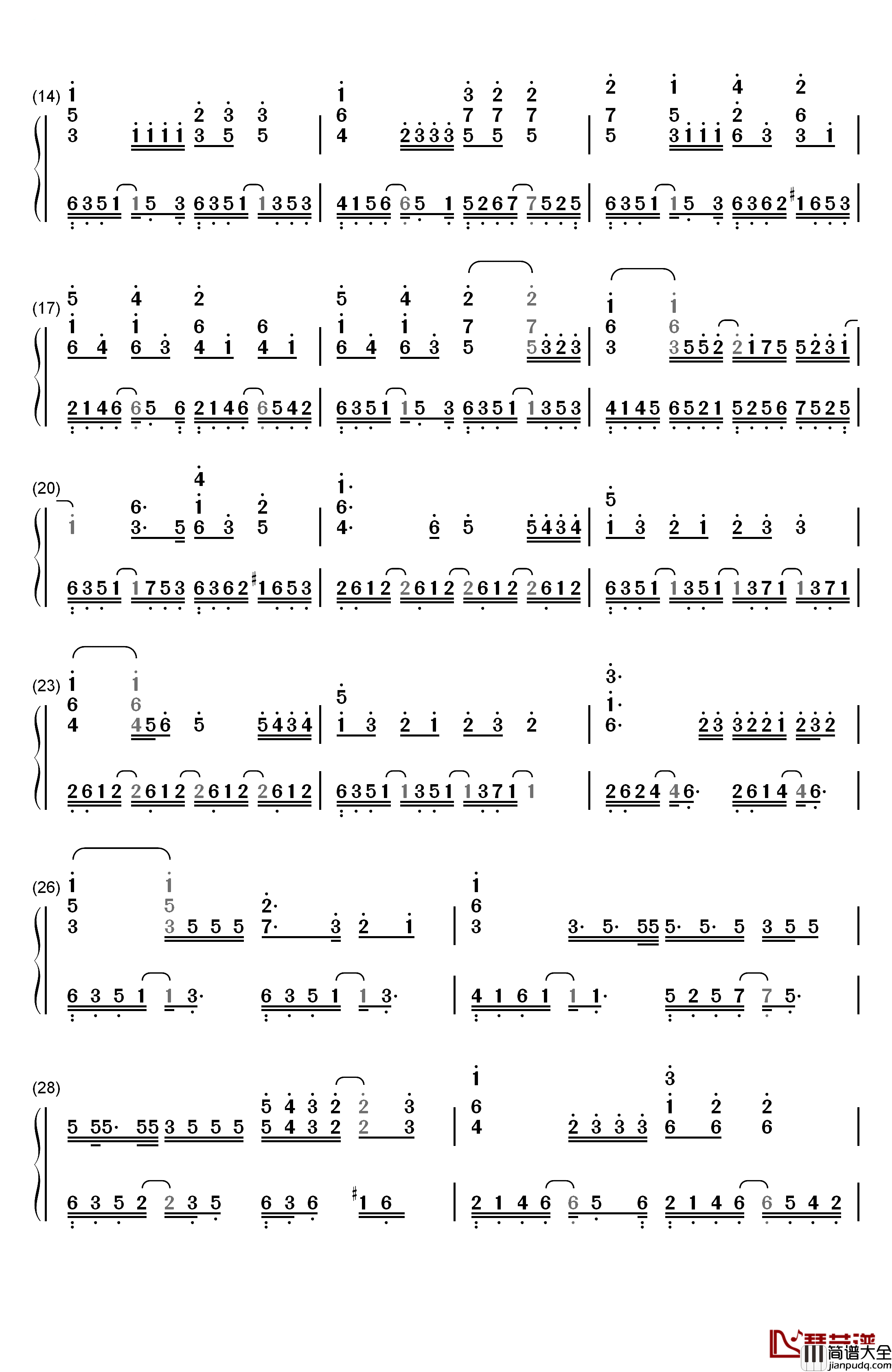诺言钢琴简谱_数字双手_鹿晗