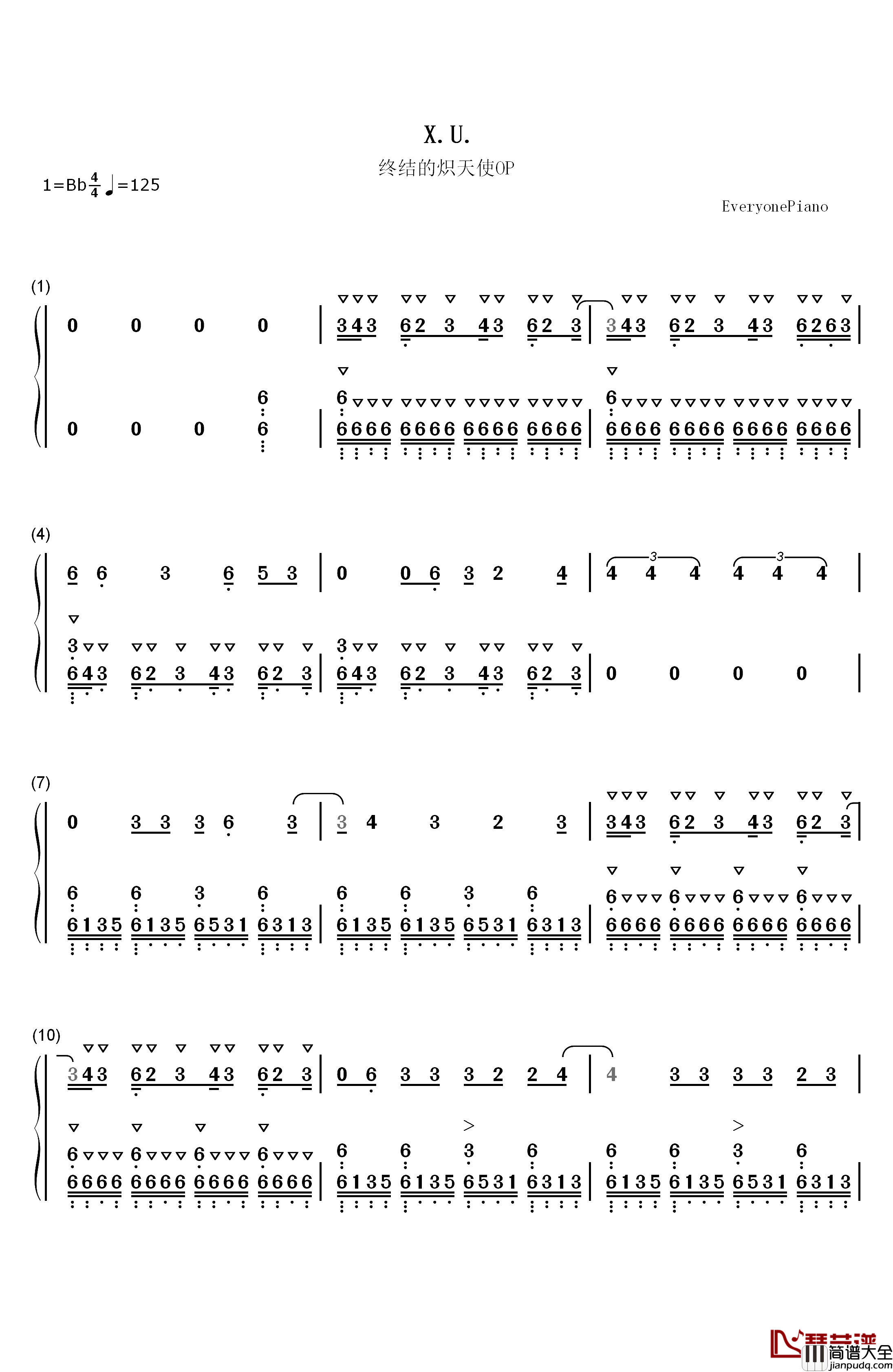 X.U.钢琴简谱_数字双手_SawanoHiroyuki[nZk]:Gemie