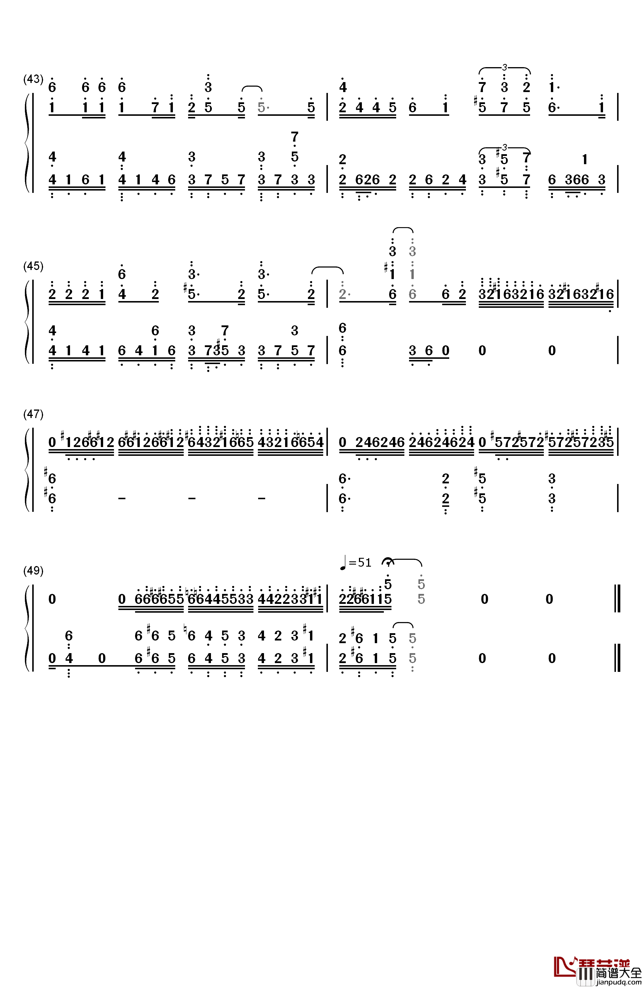 电灯胆钢琴简谱_数字双手_邓丽欣
