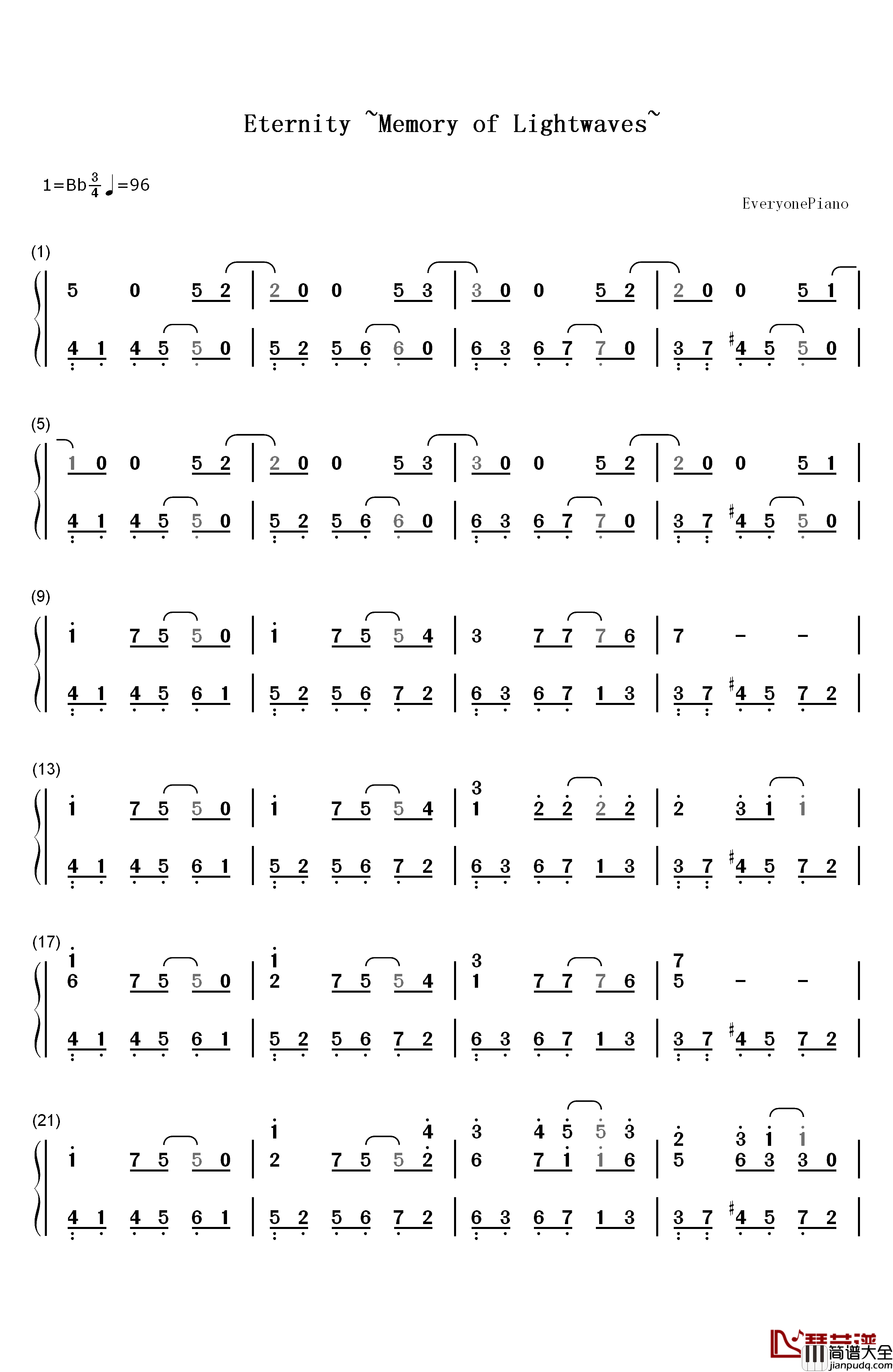 Eternity_Memory_of_Lightwaves钢琴简谱_数字双手_松枝贺子