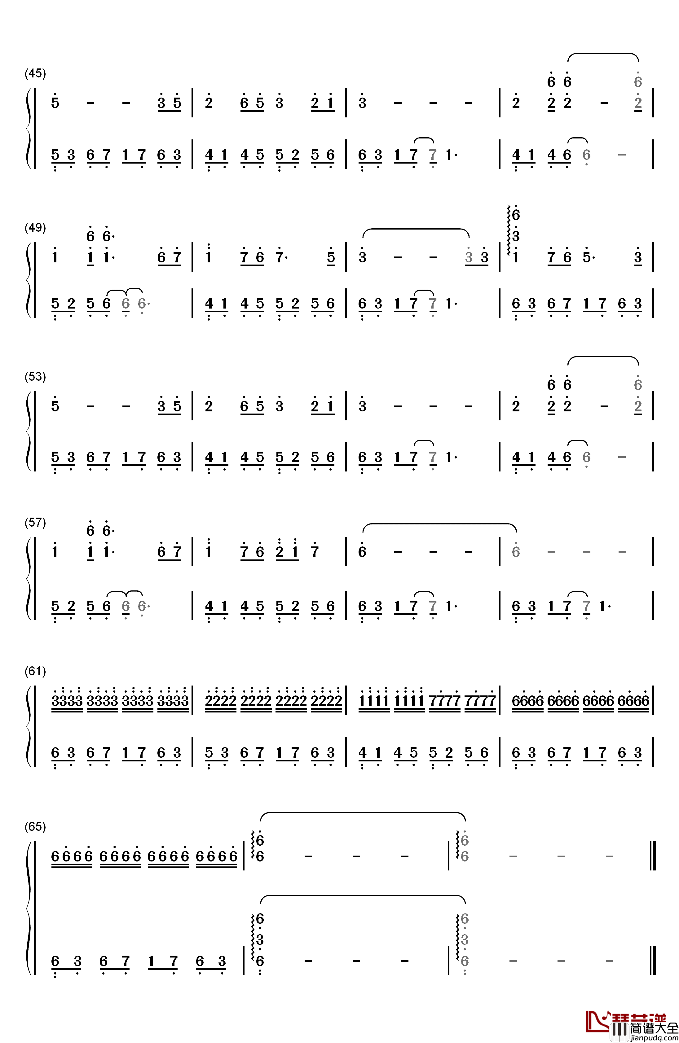 蝶恋钢琴简谱_数字双手_林坤信