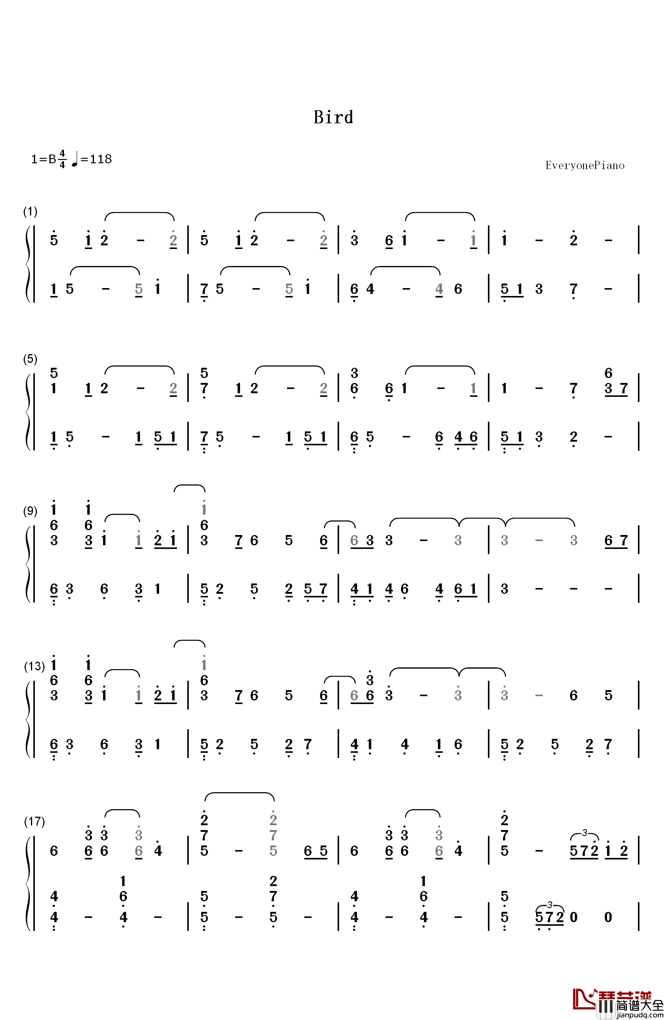 BIRD钢琴简谱_数字双手_松下优也