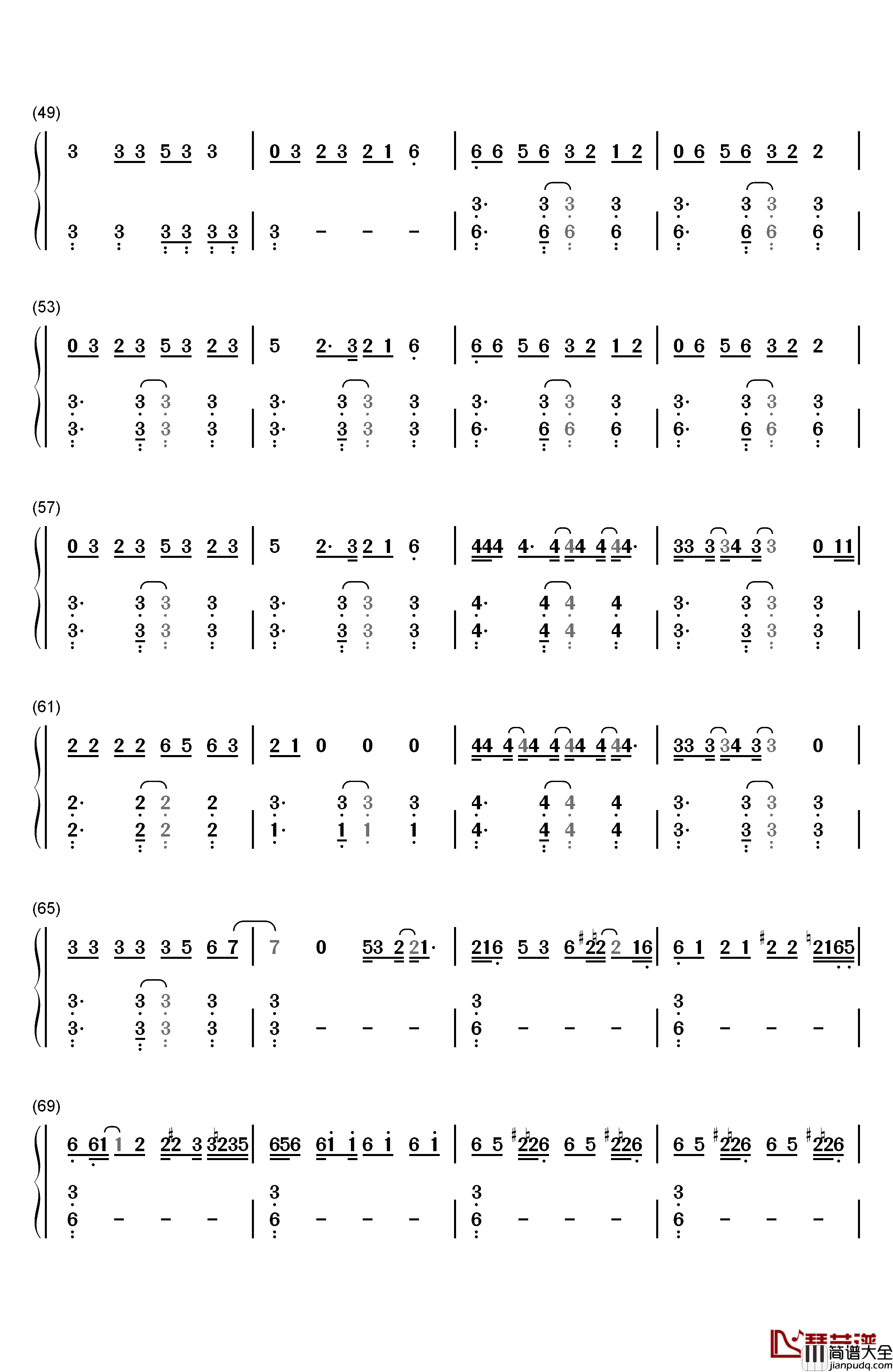 つなぐ钢琴简谱_数字双手_嵐