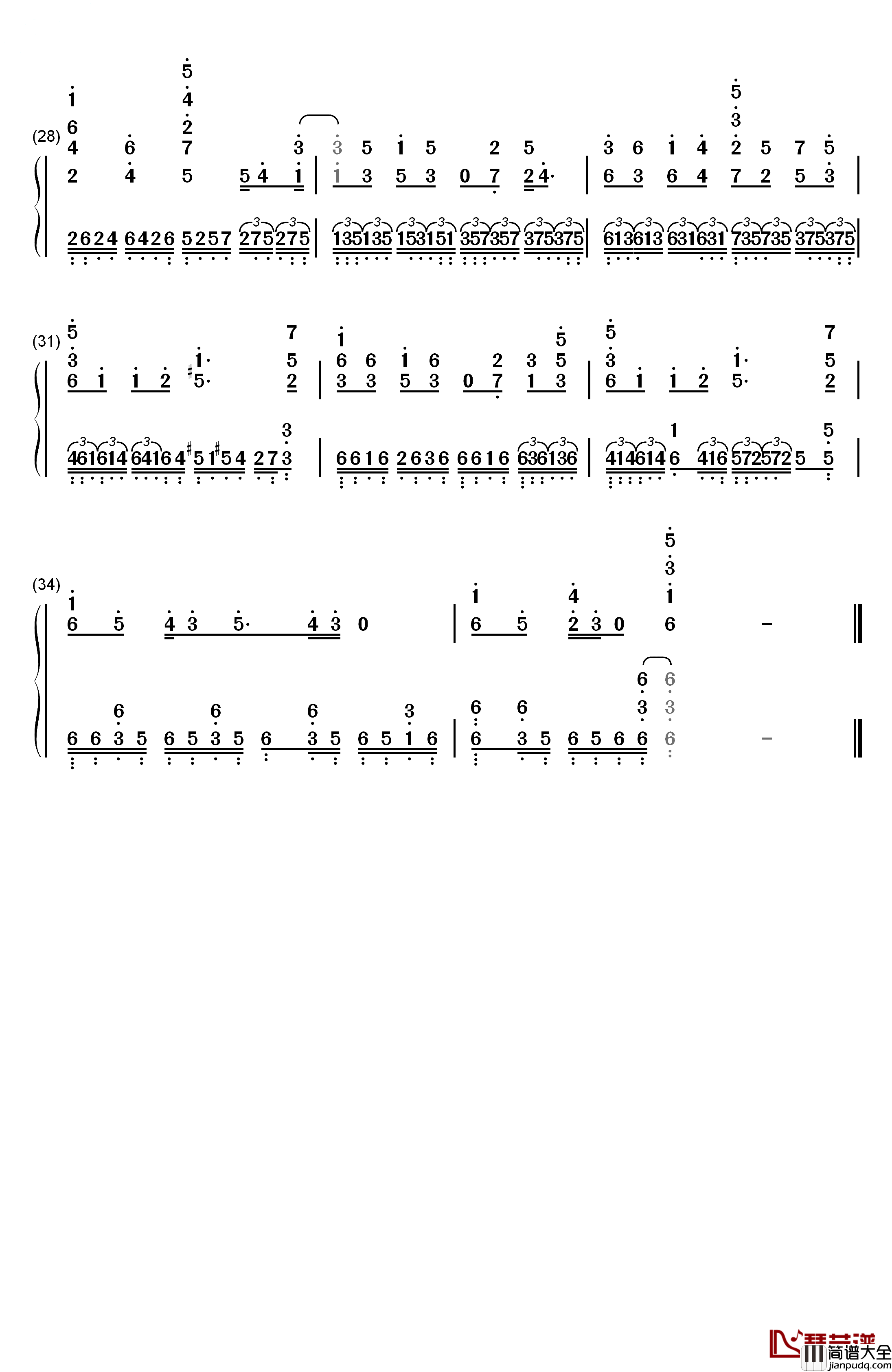 虹の空钢琴简谱_数字双手_FLOW