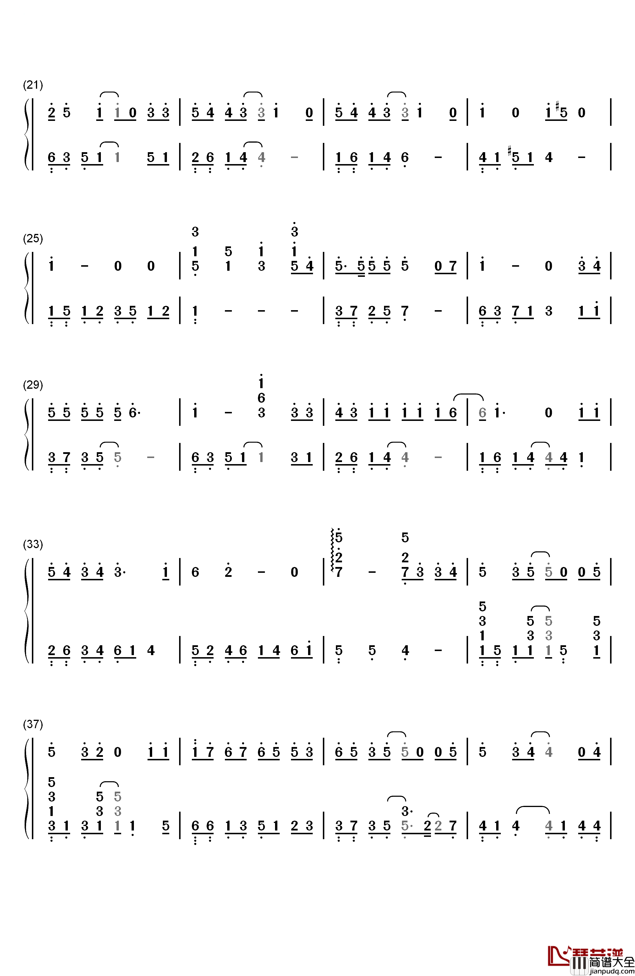 梦一场钢琴简谱_数字双手_张碧晨