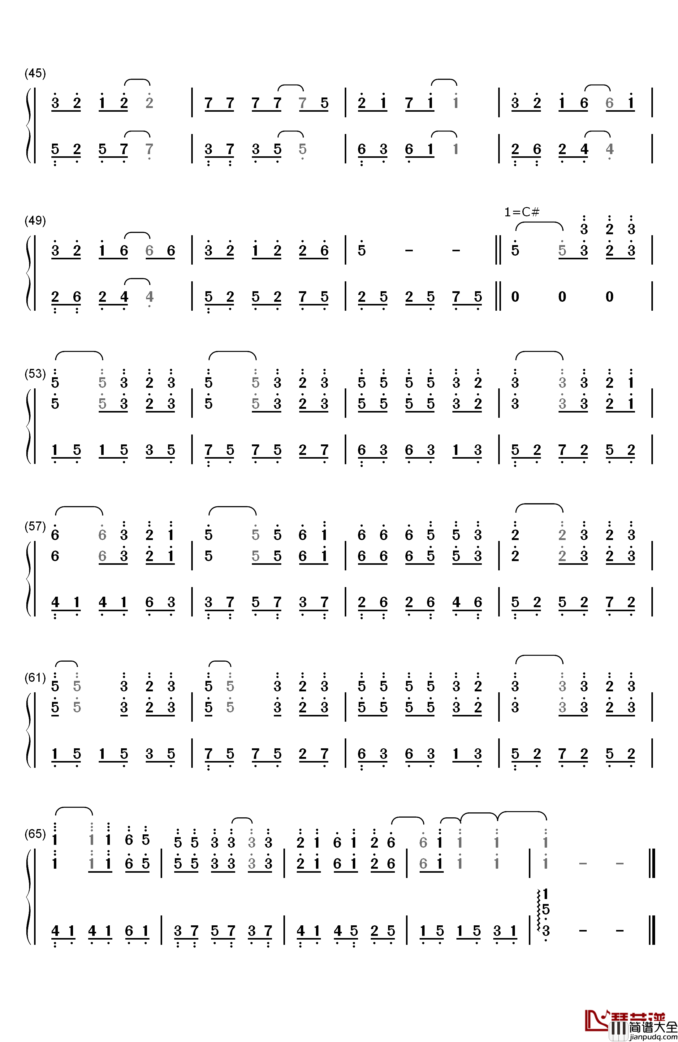 庐州月完美版钢琴简谱_数字双手_许嵩__Vae