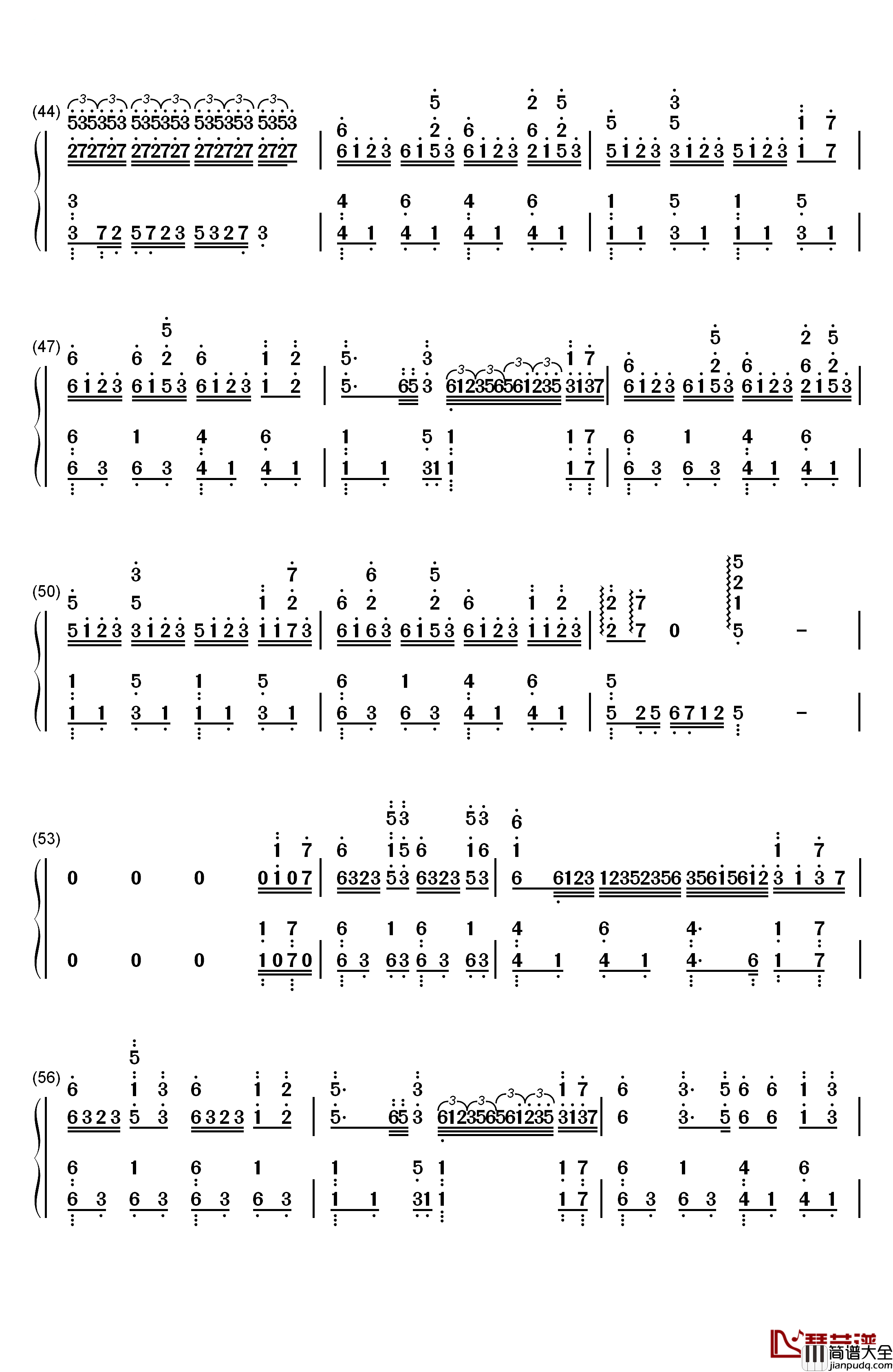 嫦娥钢琴简谱_数字双手_李玉刚