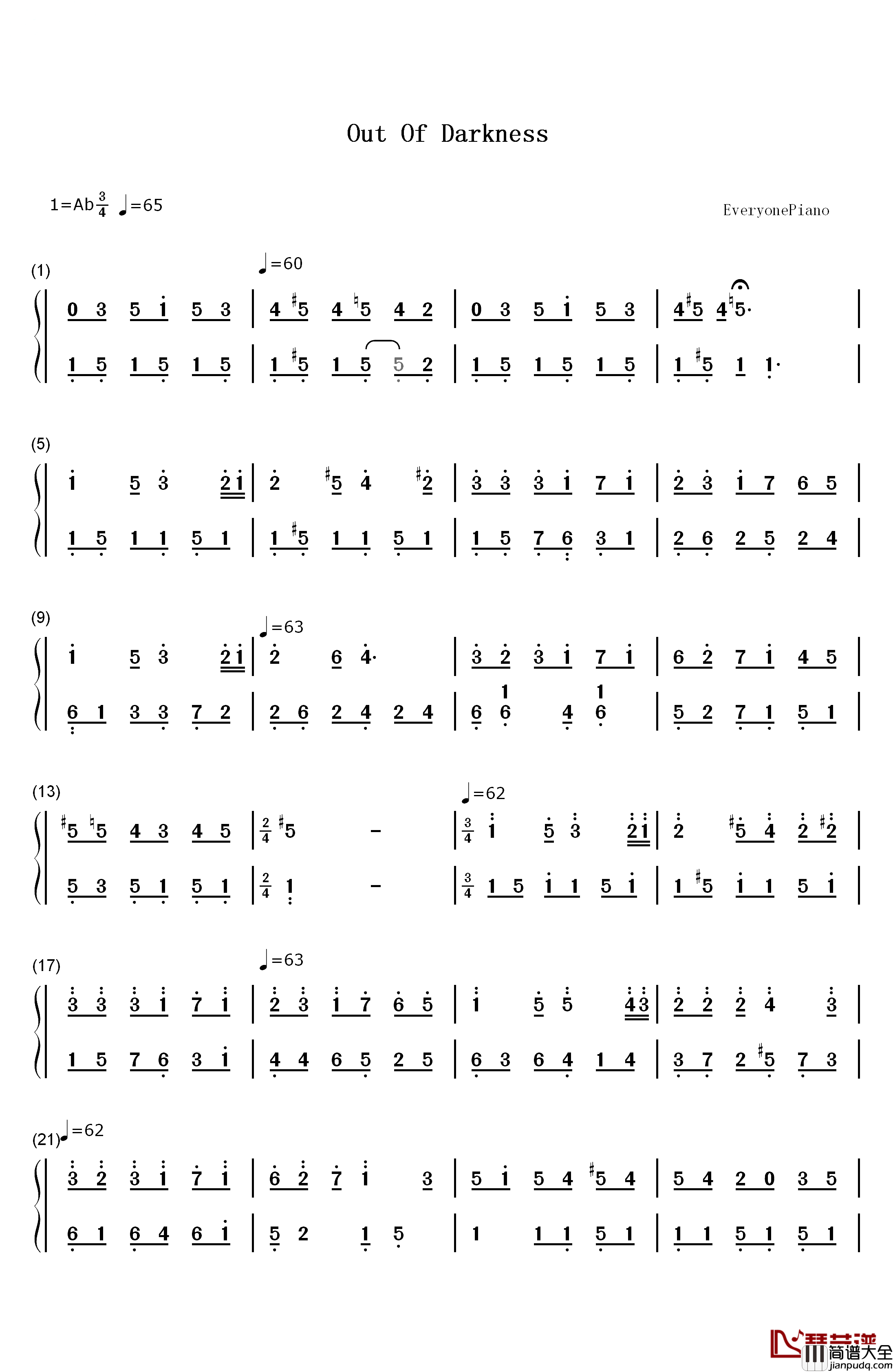 Out_of_Darkness钢琴简谱_数字双手_Aubrey_Ashburn