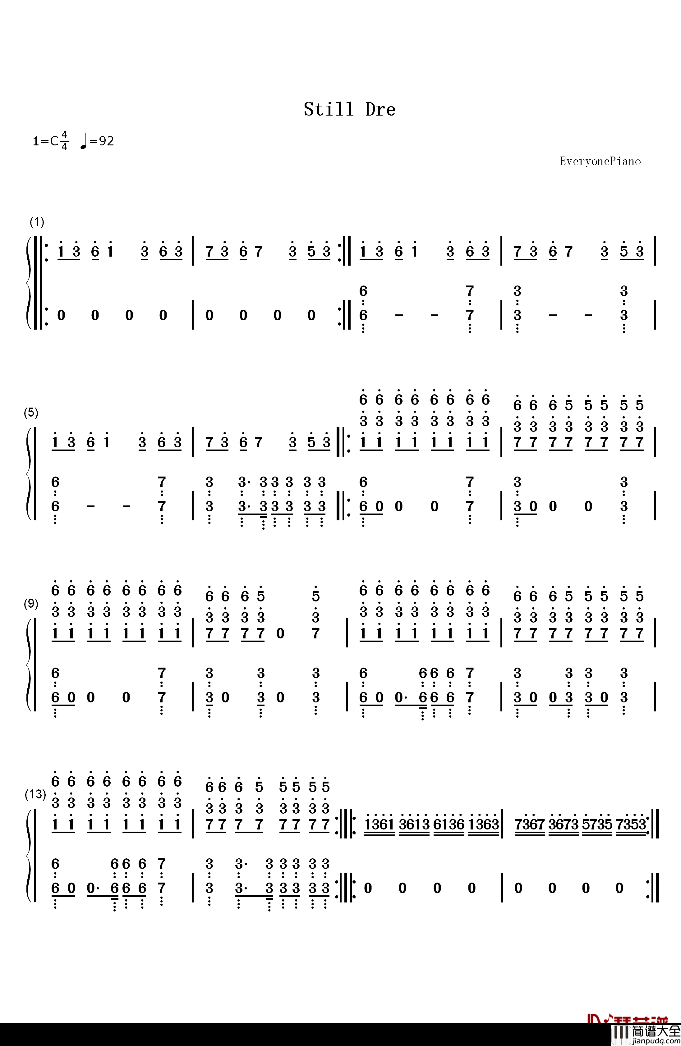 Still_DRE钢琴简谱_数字双手_Dr._Dre