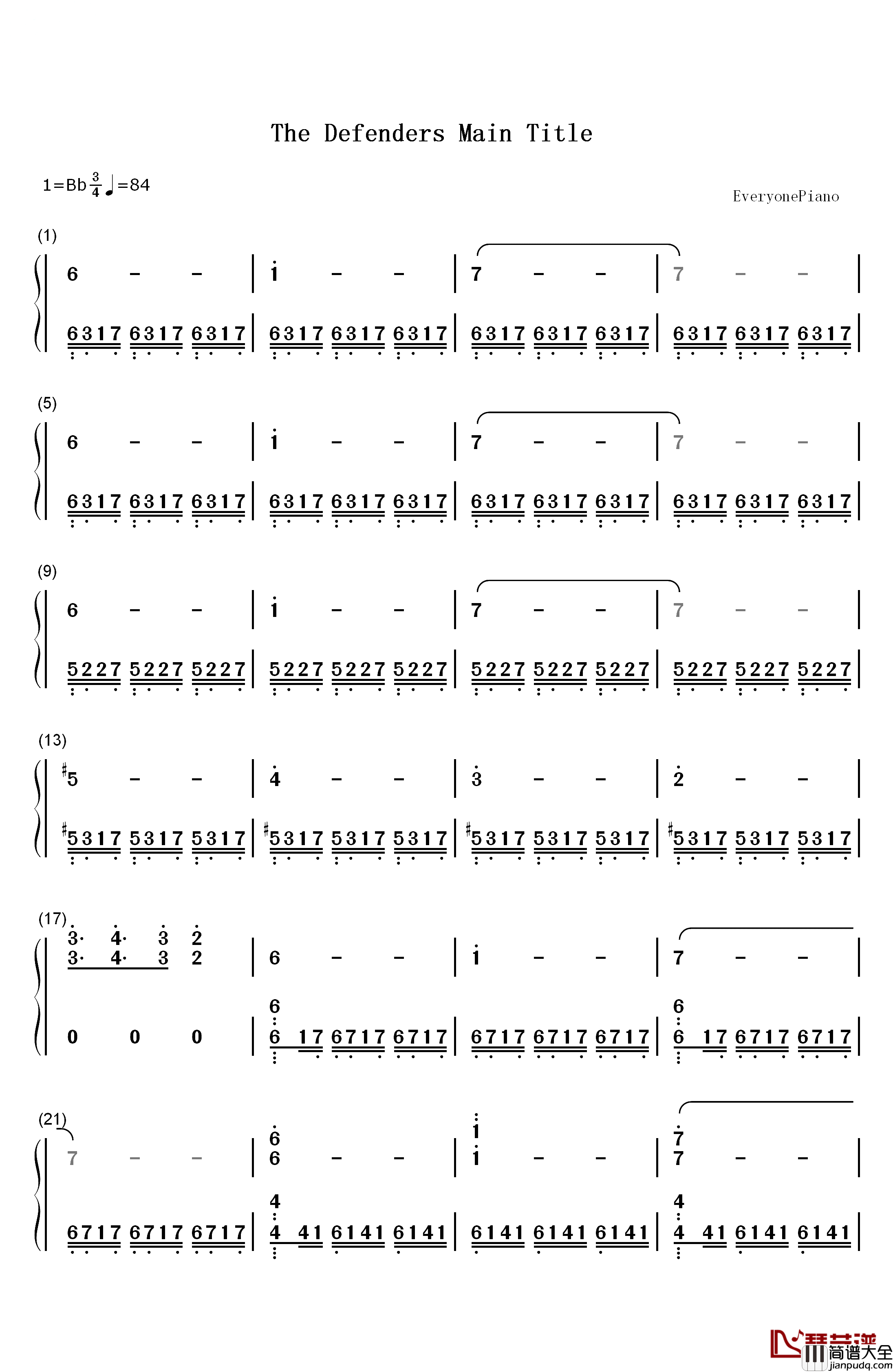 The_Defenders_Main_Title钢琴简谱_数字双手_John_Paesano