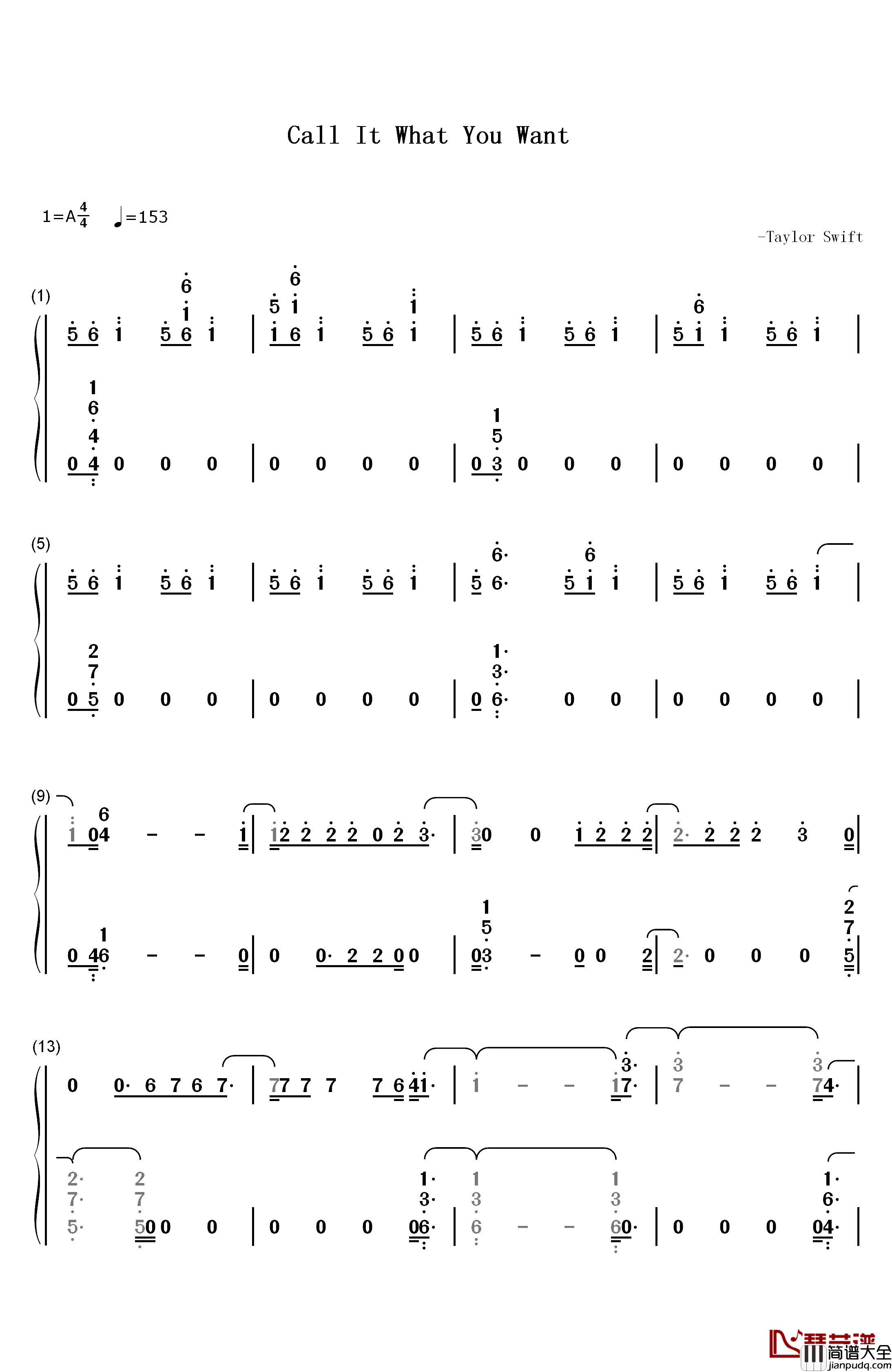 Call_It_What_You_Want钢琴简谱_数字双手_Taylor_Swift