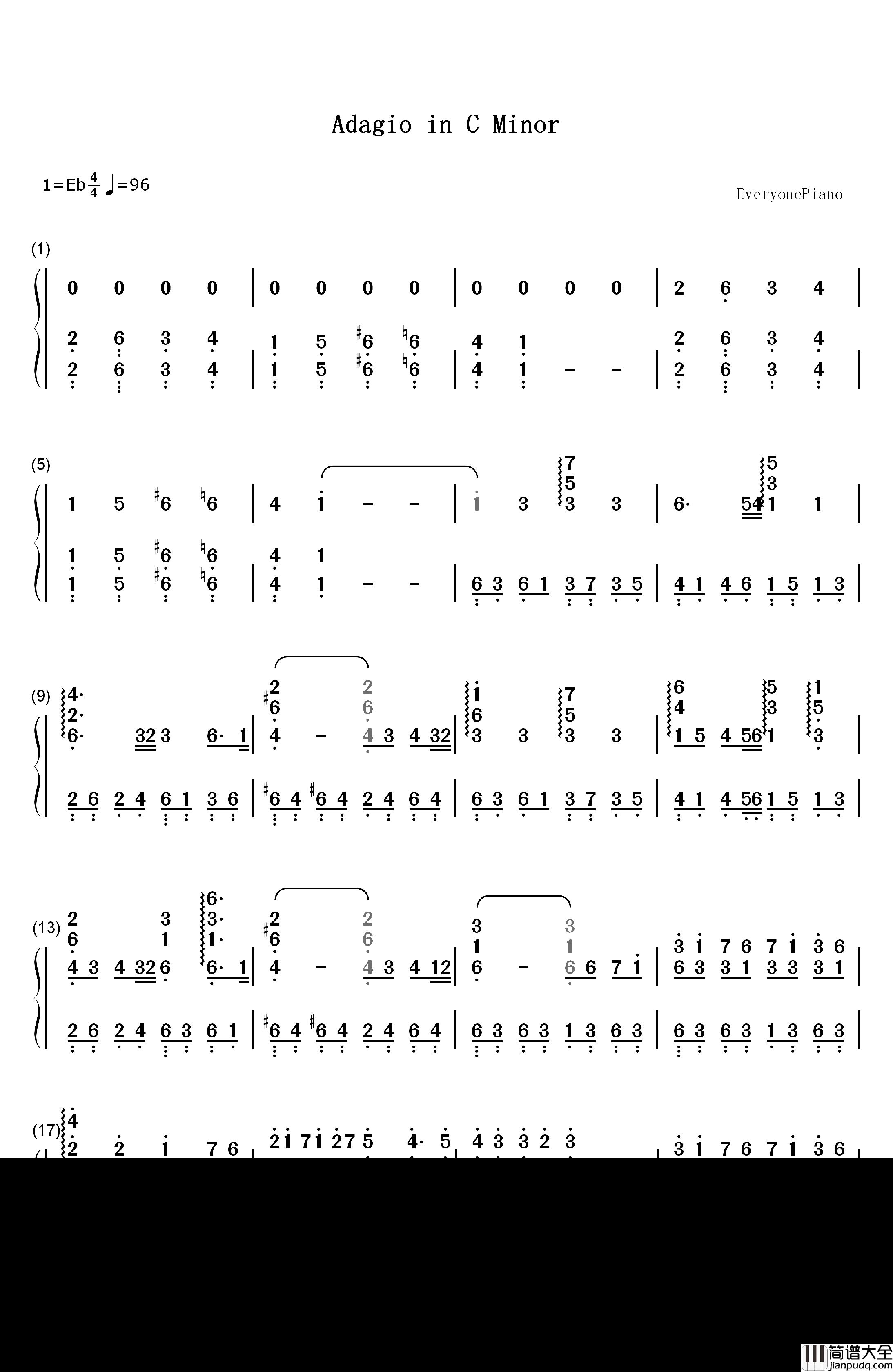 Adagio_in_C_Minor钢琴简谱_数字双手_雅尼