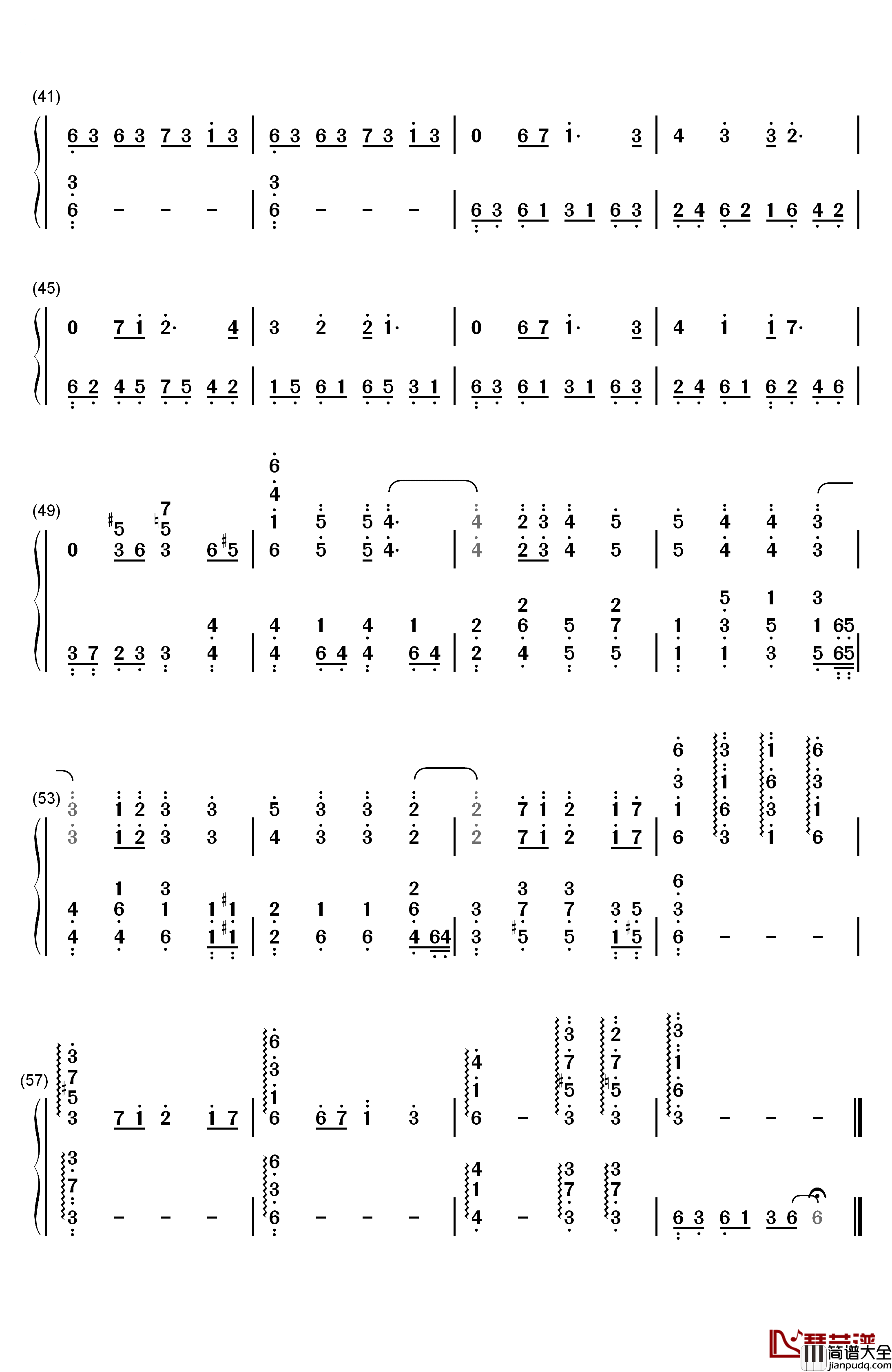 天各一方钢琴简谱_数字双手_刘德华