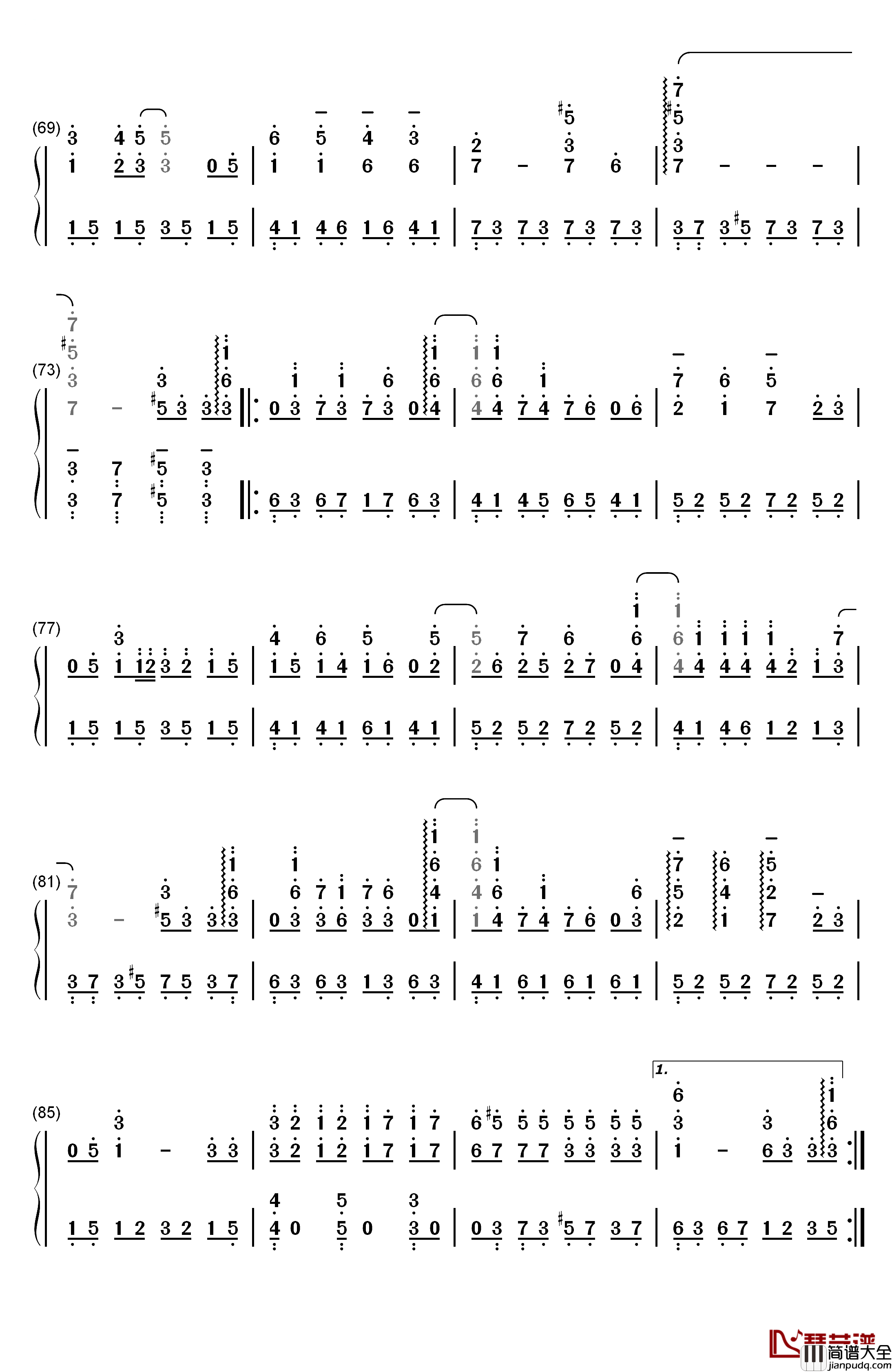 珍珠星的距离钢琴简谱_数字双手_内田彩