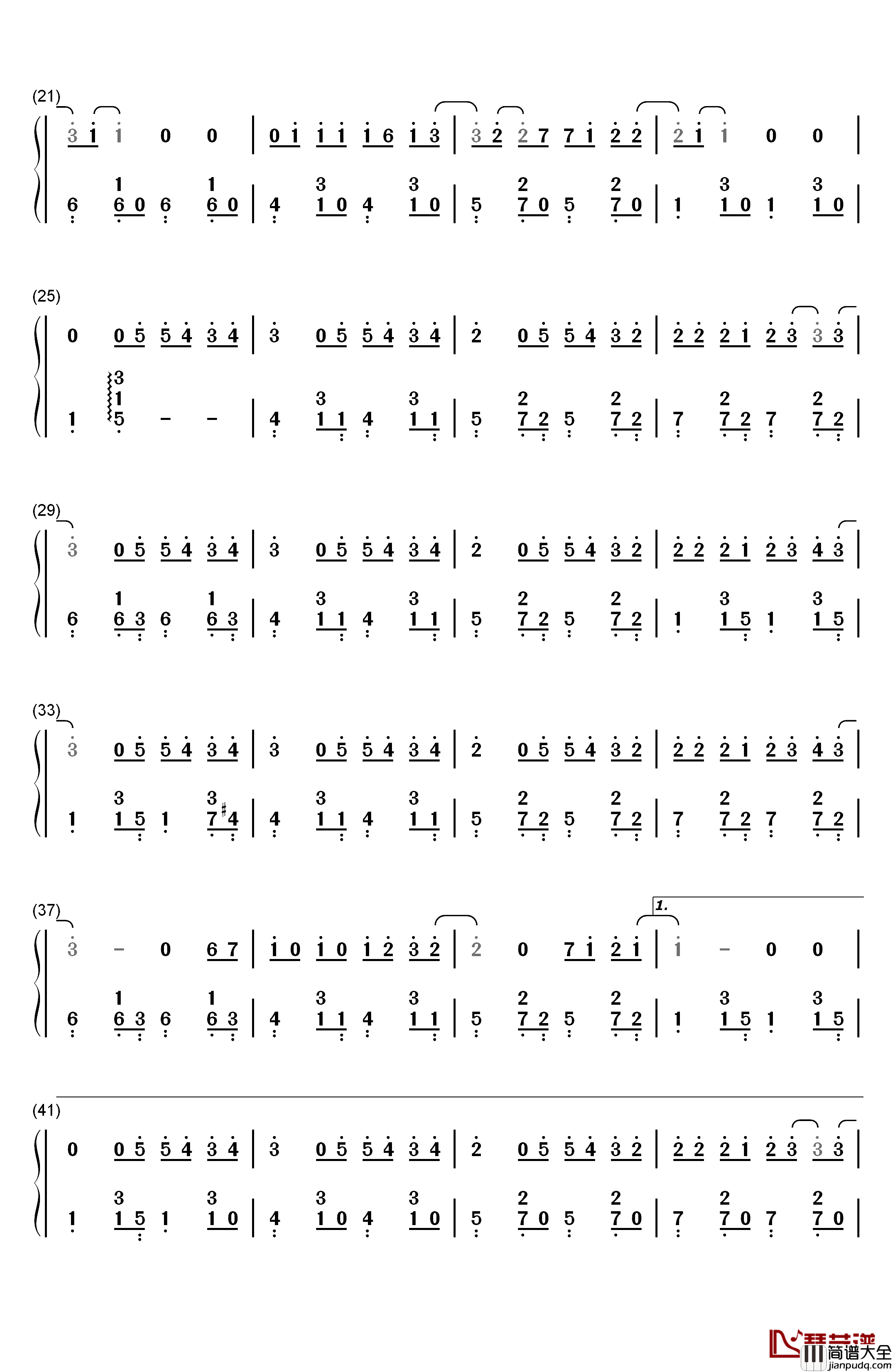 我想我不够好钢琴简谱_数字双手_单色凌