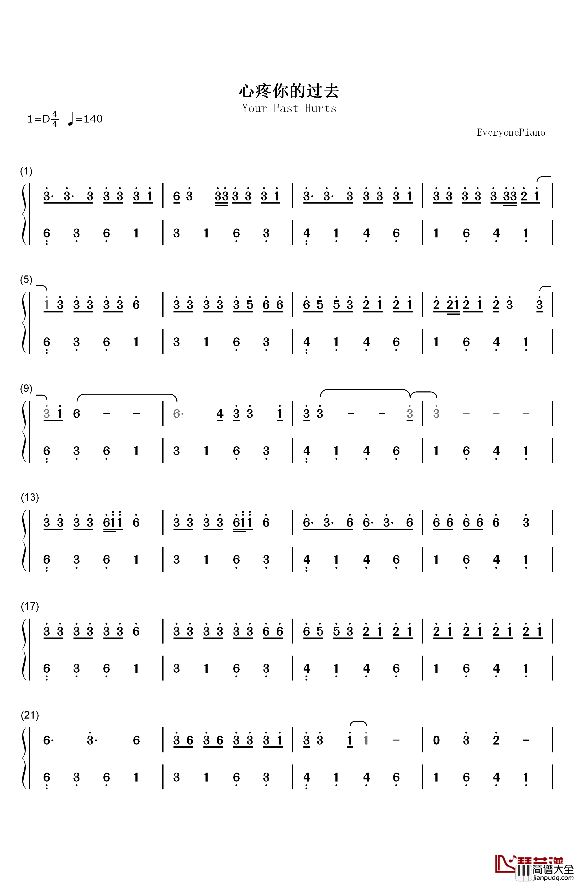 心疼你的过去钢琴简谱_数字双手_许嵩