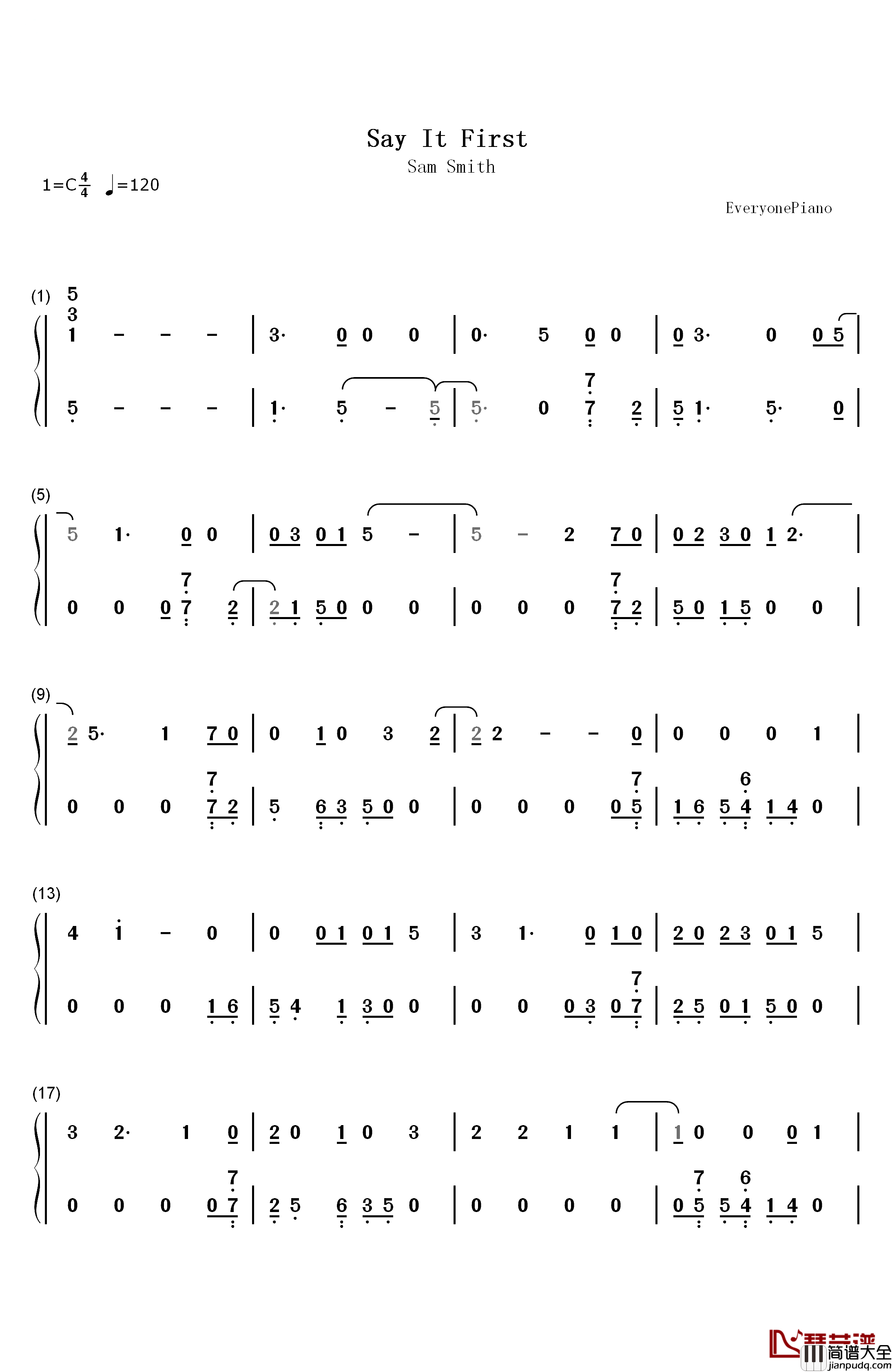 Say_It_First钢琴简谱_数字双手_Sam_Smith