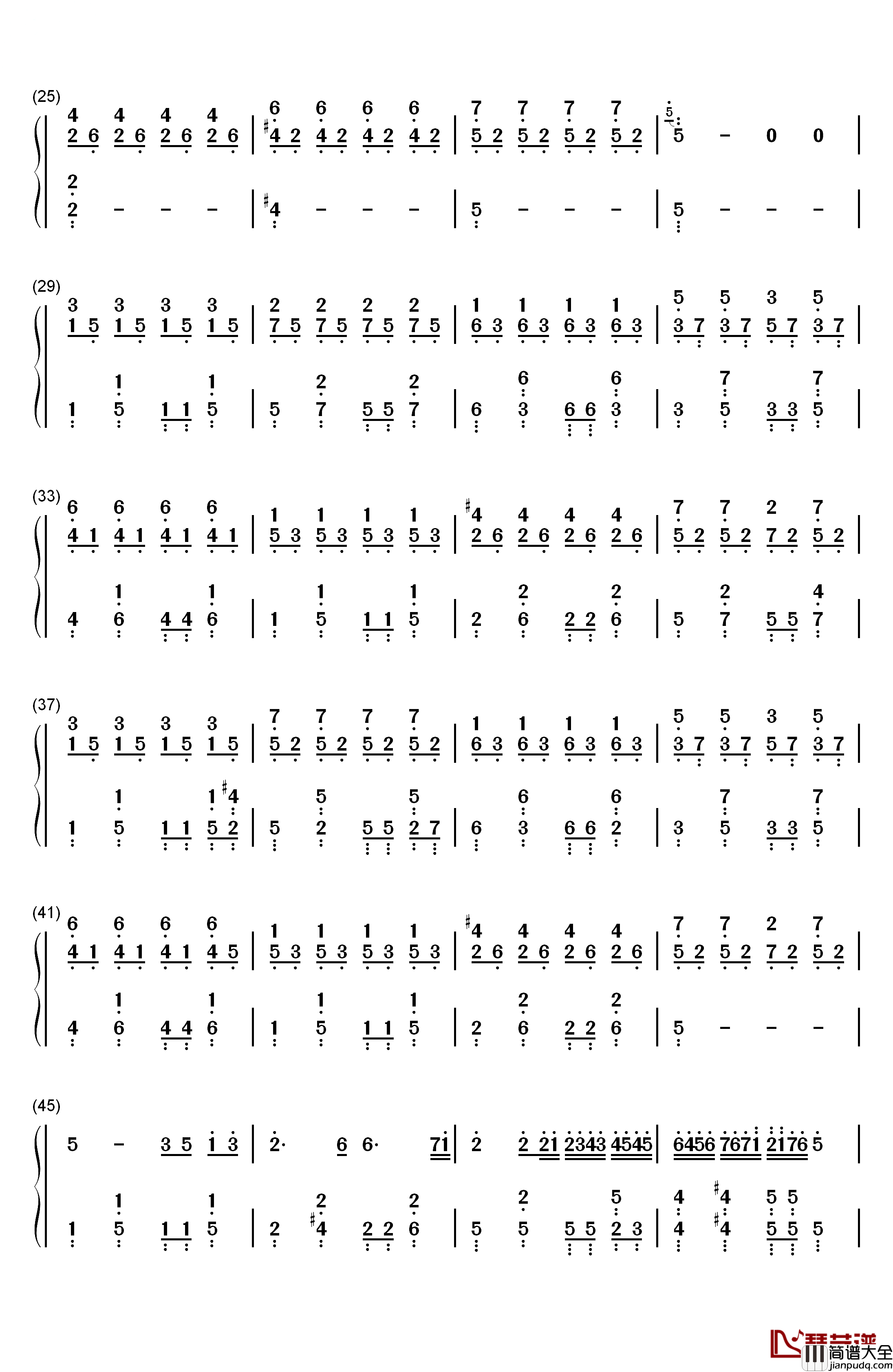 小幸运钢琴简谱_数字双手_田馥甄