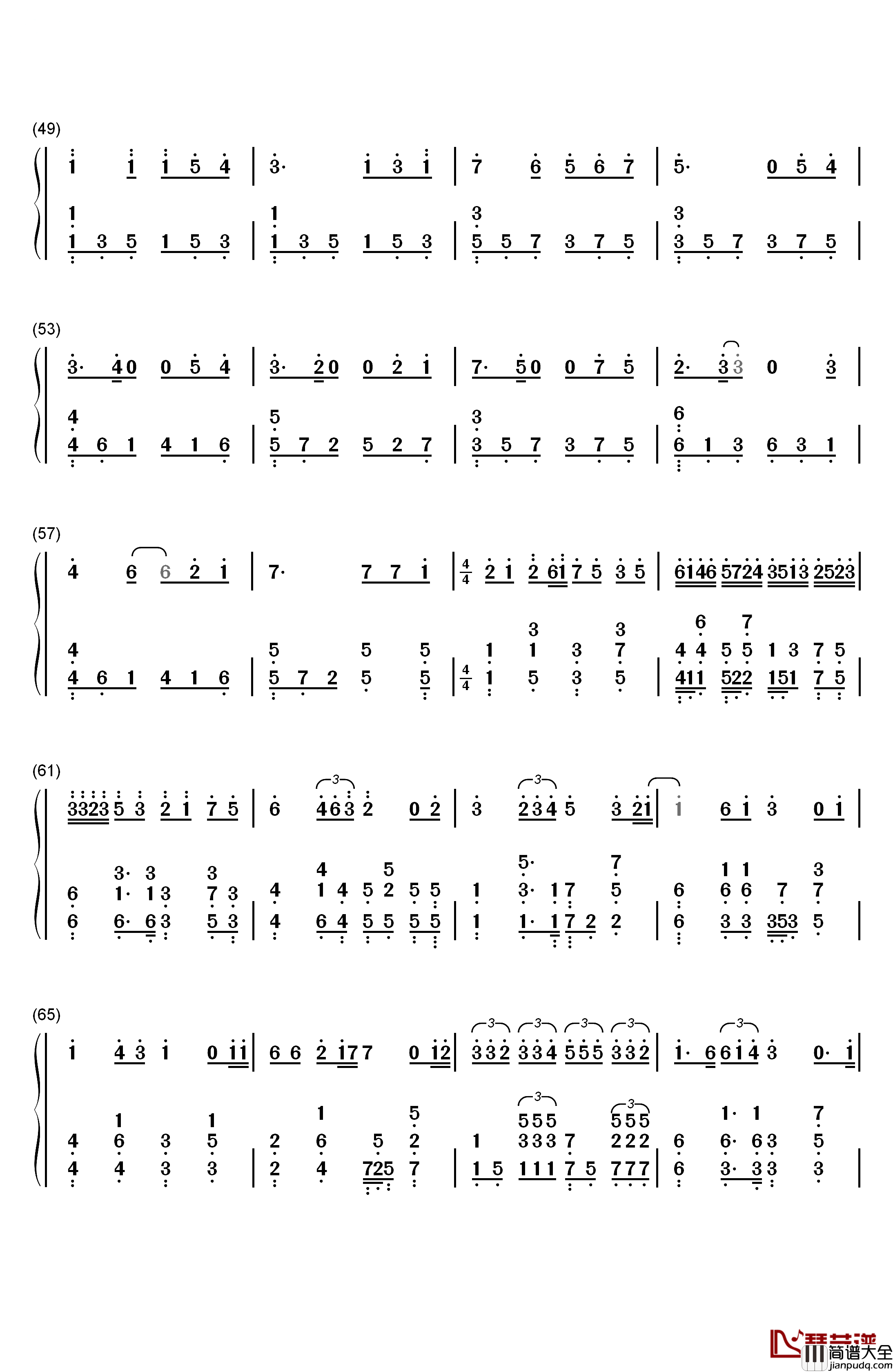 终身美丽钢琴简谱_数字双手_郑秀文