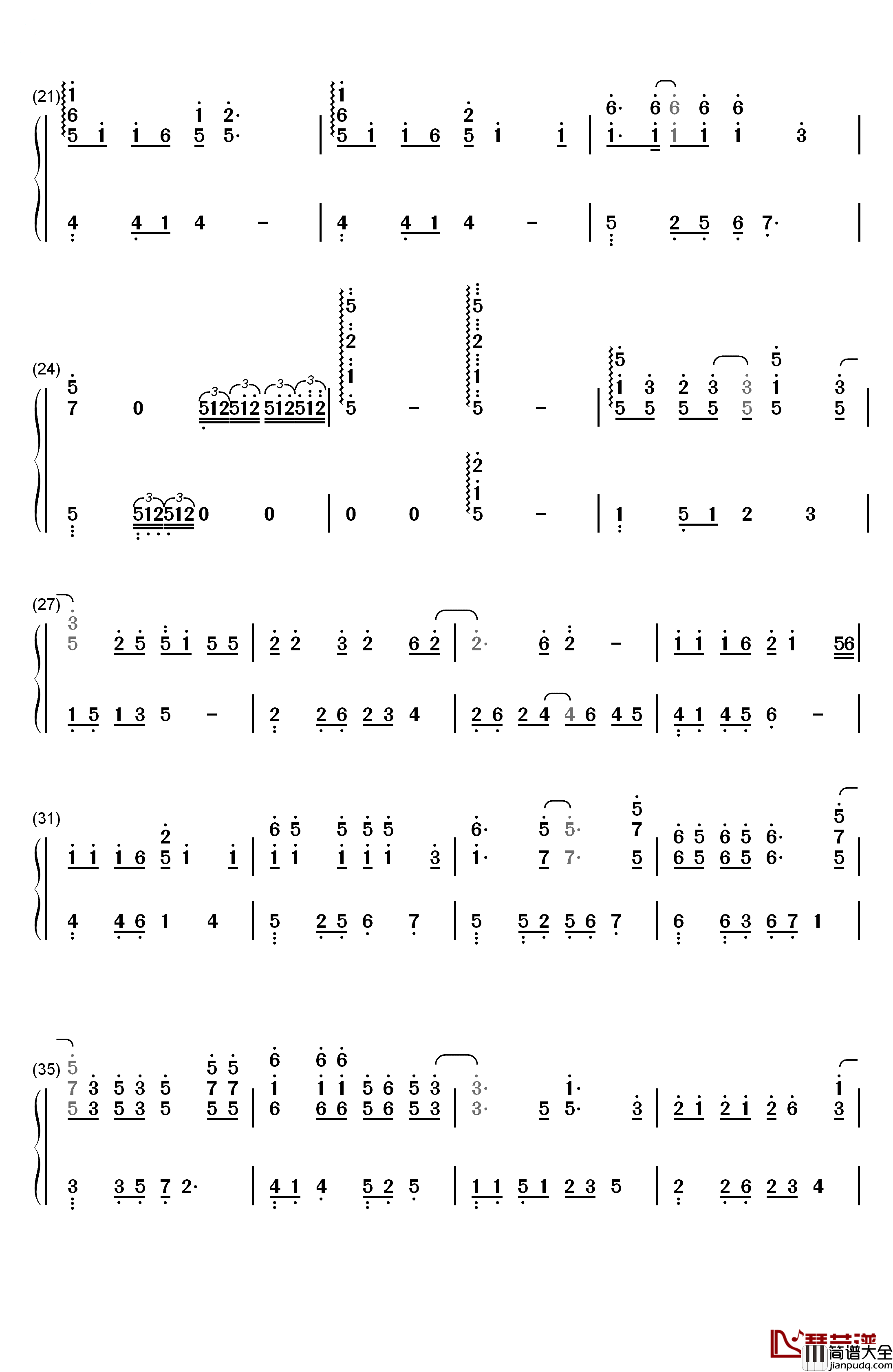 漂洋过海来看你钢琴简谱_数字双手_刘明湘