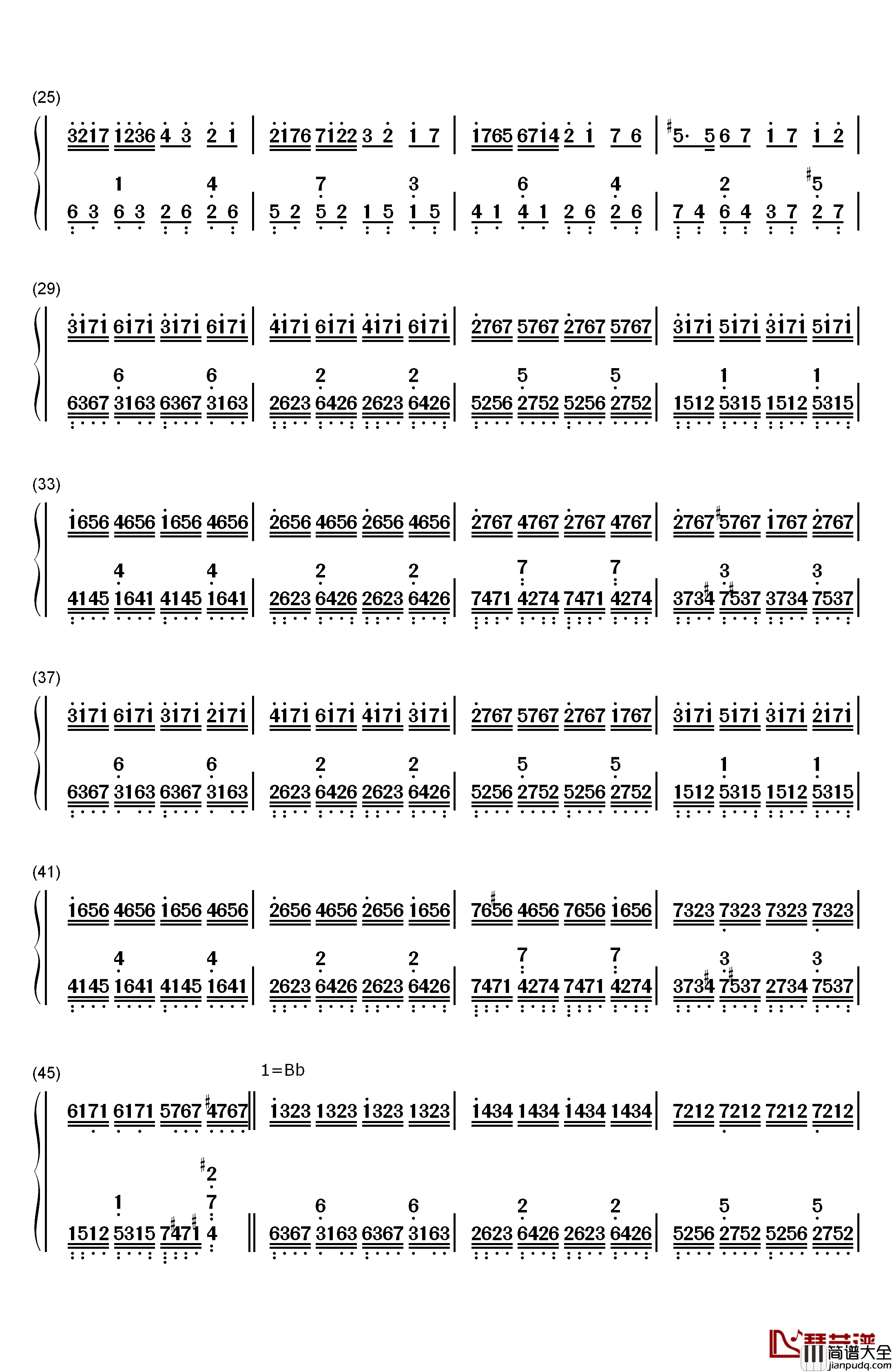 g小调的巴赫钢琴简谱_数字双手_巴赫