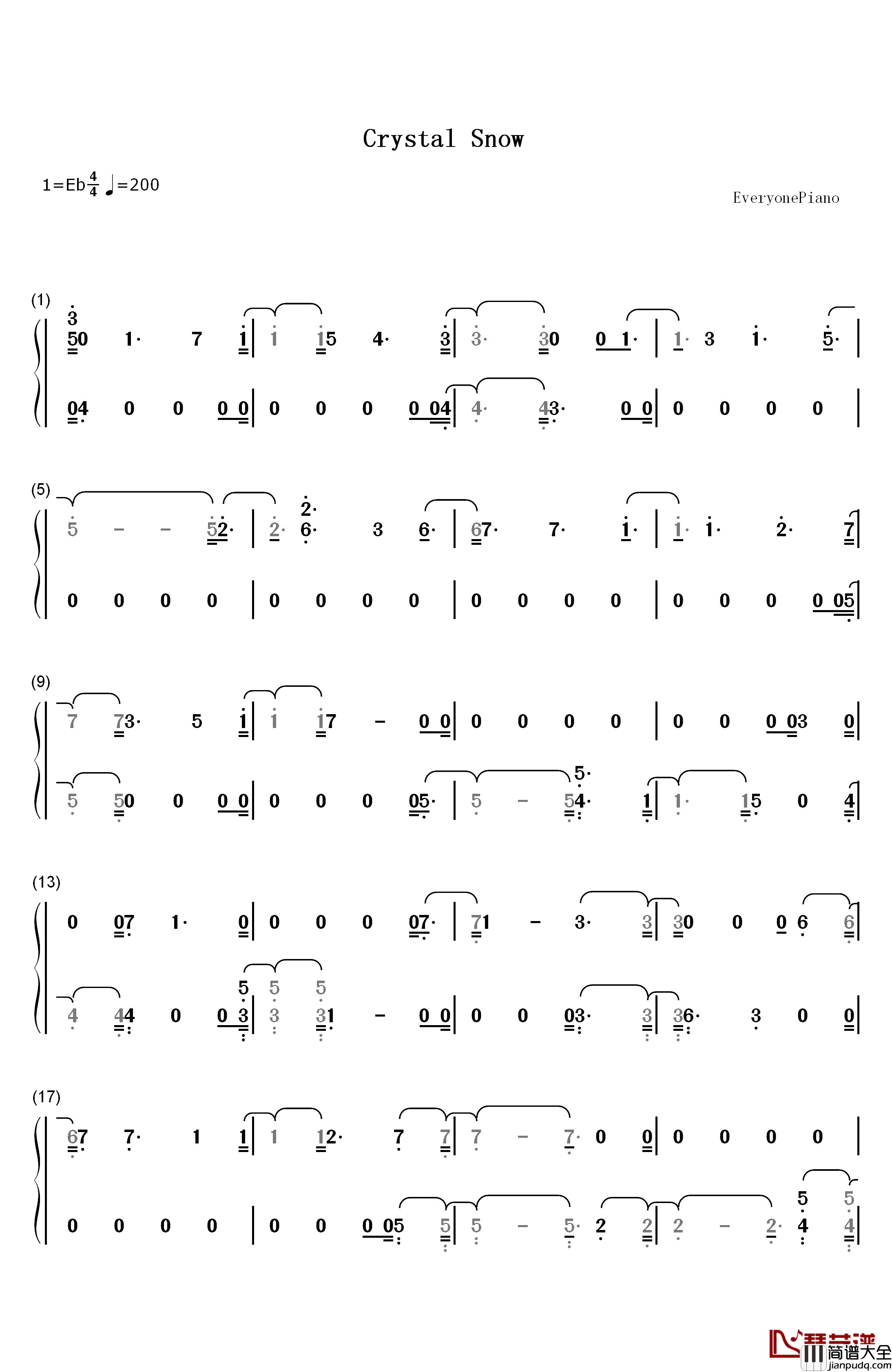 Crystal_Snow钢琴简谱_数字双手_防弹少年团