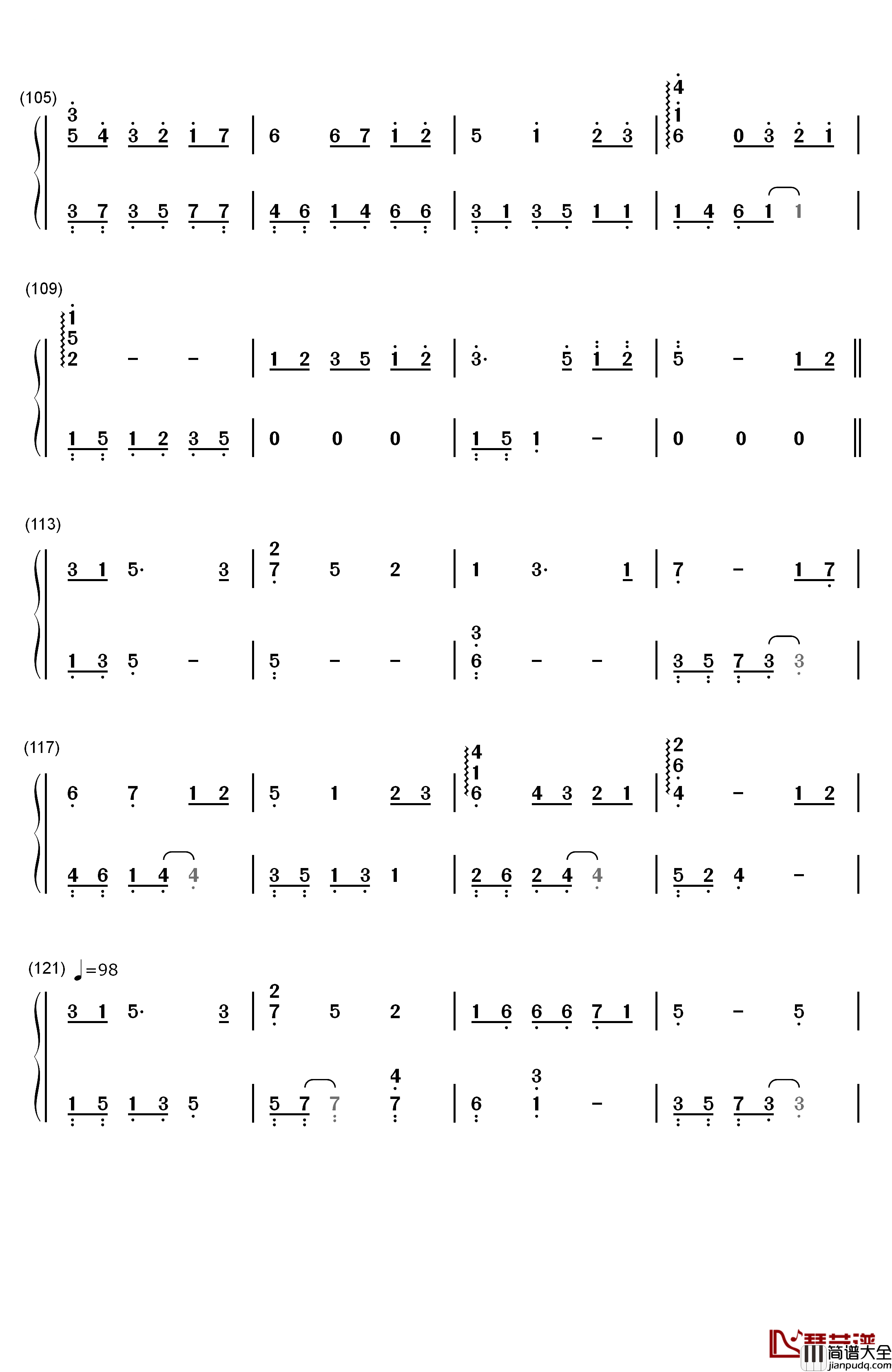 いつも何度でも钢琴简谱_数字双手_木村弓